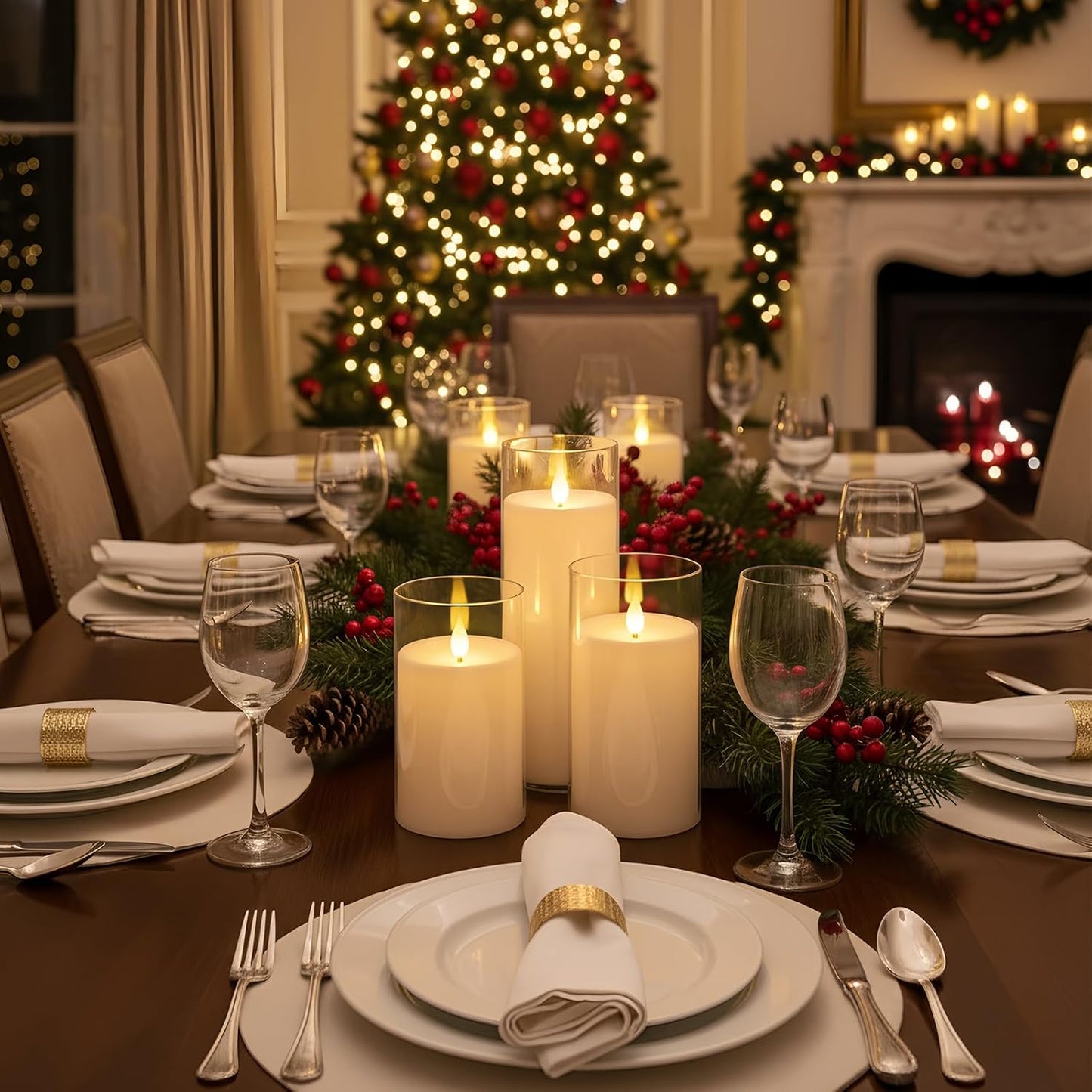Homemory Pure White Flickering Flameless Candles, Battery Operated Acrylic LED Pillar Candles with Remote Control and
