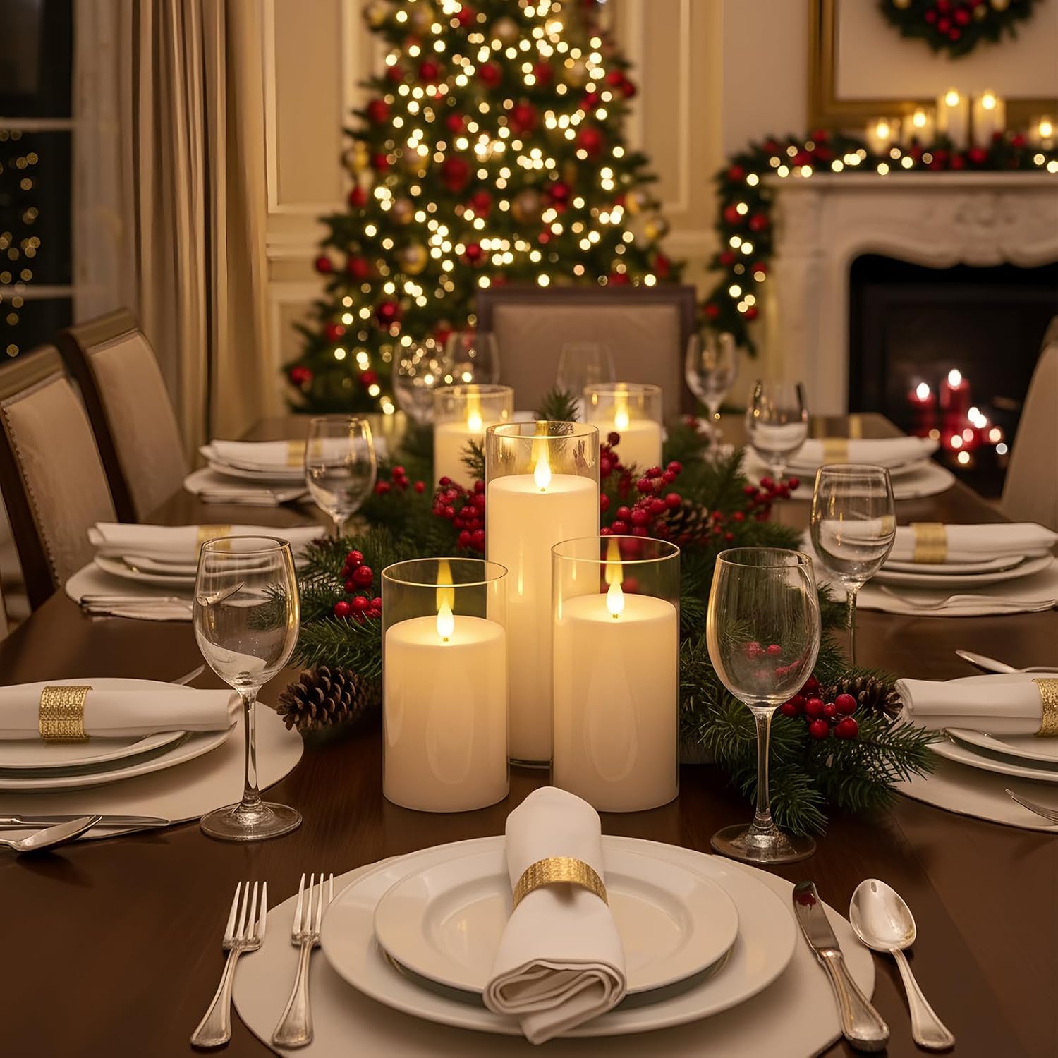Homemory Pure White Flickering Flameless Candles, Battery Operated Acrylic LED Pillar Candles with Remote Control and