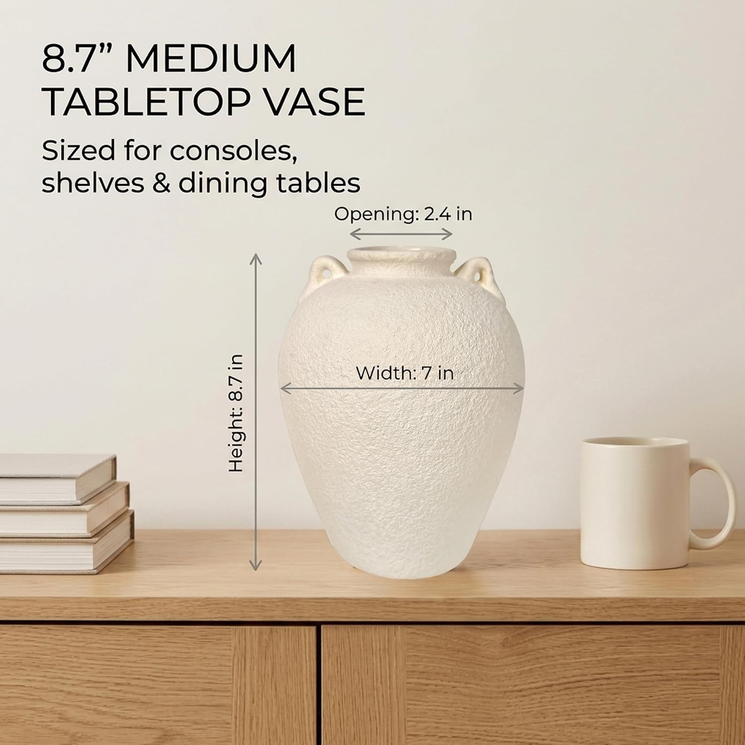 8.7" Ceramic Vase / 8.7" Medium Handles / White