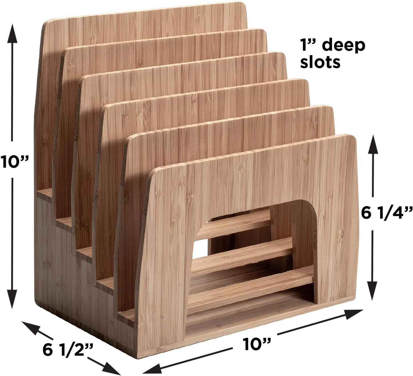 MobileVision Bamboo Desktop Inclined File Folder Organizer and Paper Tray, Upright Sections, Step Sorter, 5 Slots