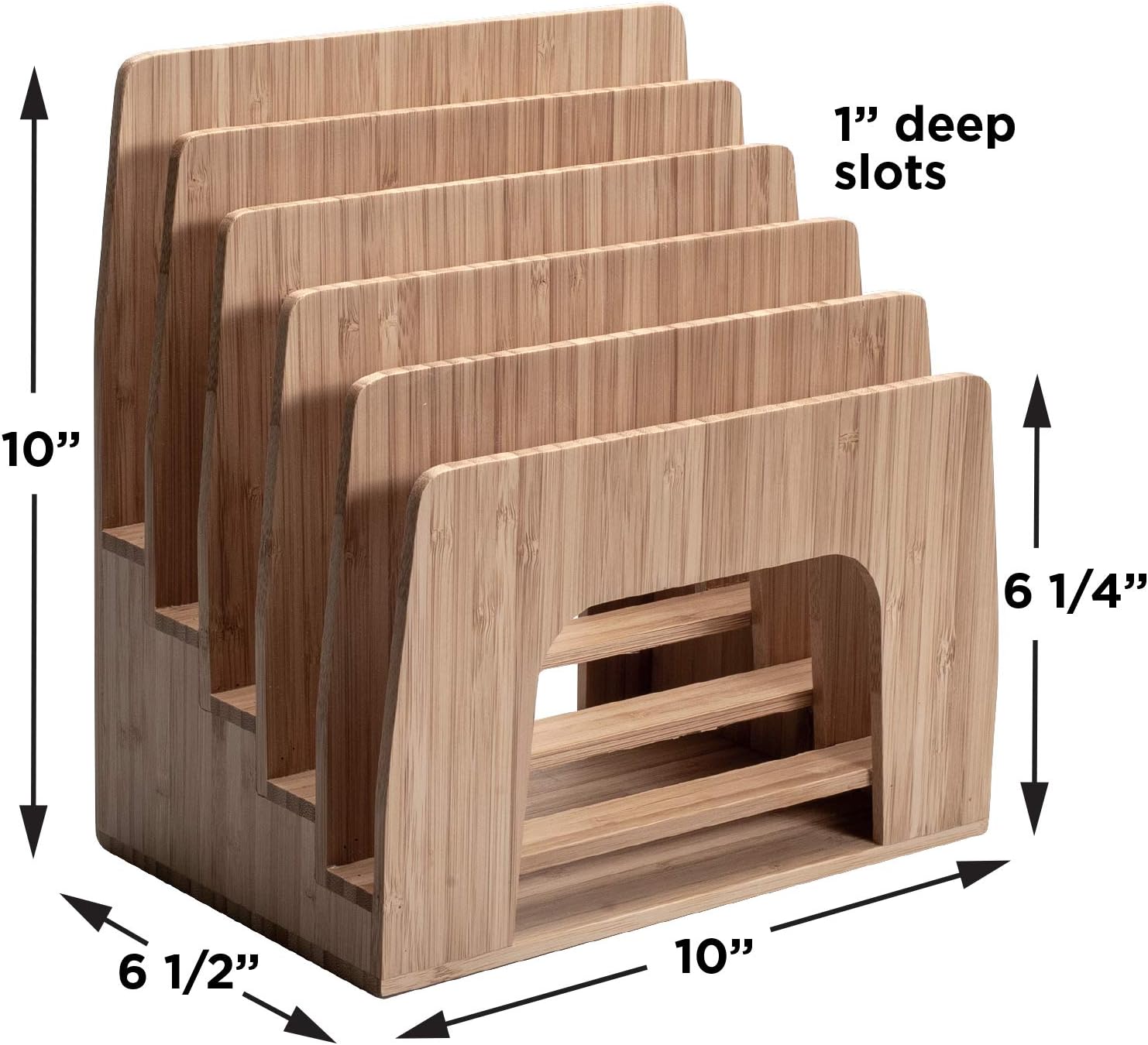 MobileVision Bamboo Desktop Inclined File Folder Organizer and Paper Tray, Upright Sections, Step Sorter, 5 Slots