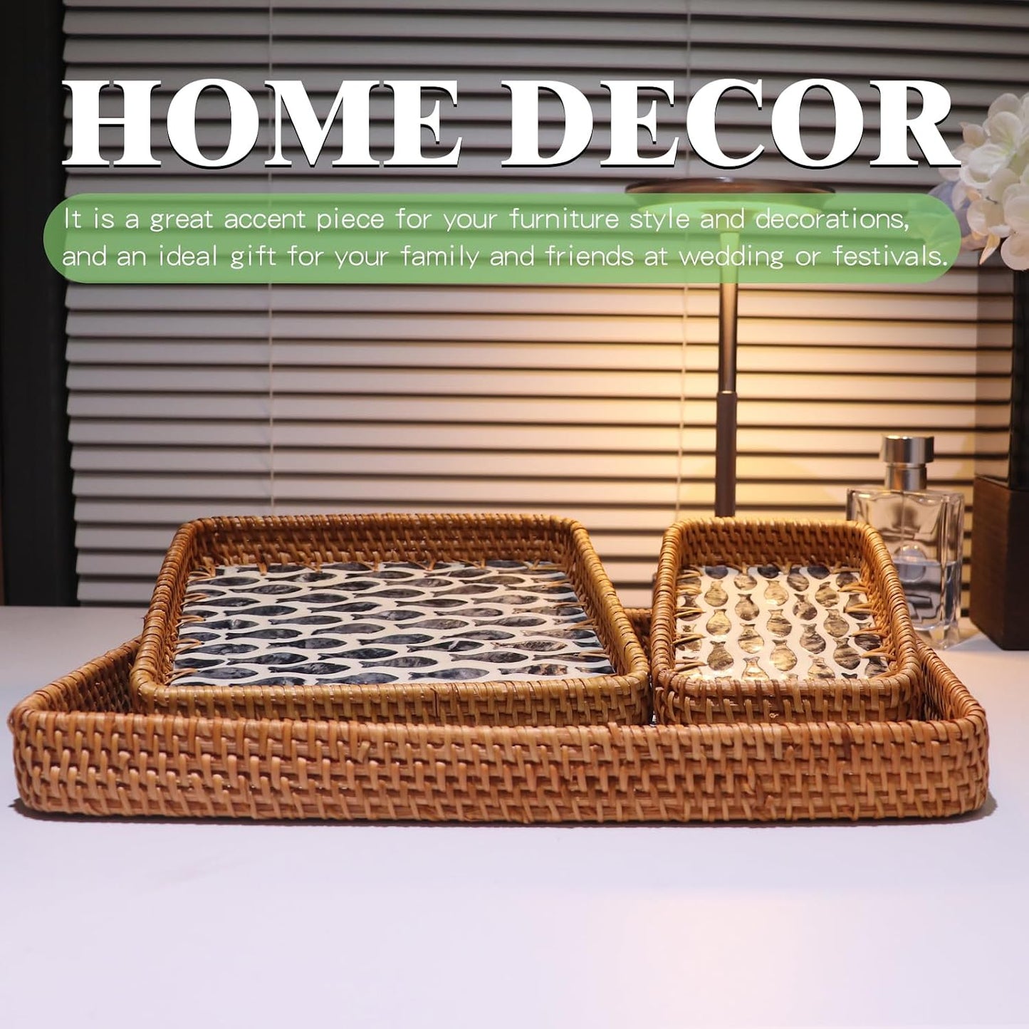 Rectangle Rattan Serving Tray / Black Fish