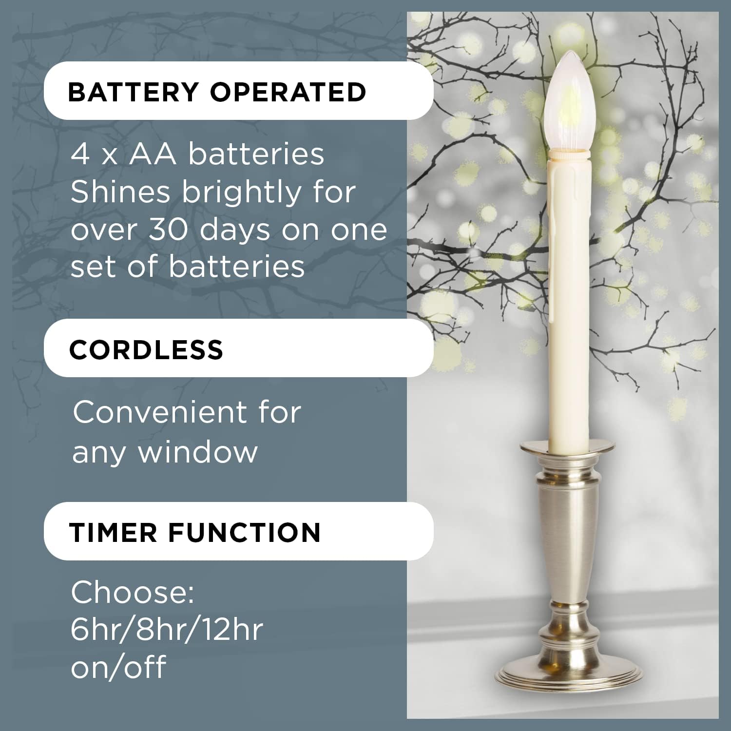 Celestial Lights Set of 4 Battery Operated Window Candles with Remote Control - (Brushed Silver)