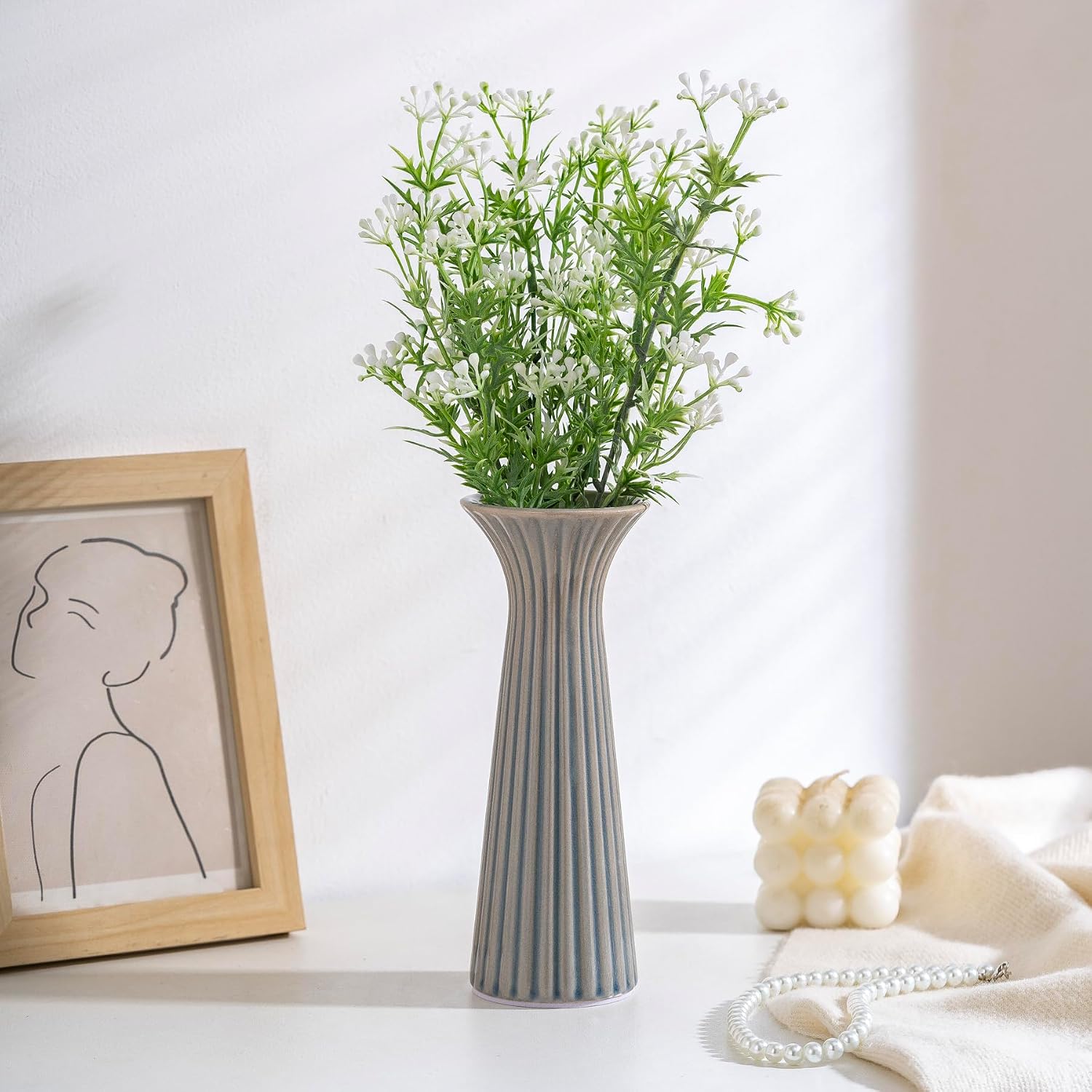 Vintage Blue Ceramic Vase / Rustic Blue