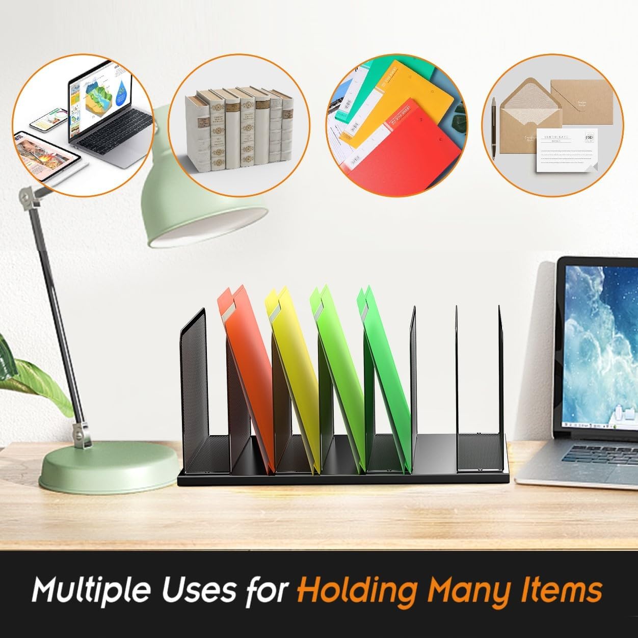 Kuntine.B 7-Section Upright Desk File Organizer Black 1 Pack | Vertical, Mesh, Metal, Assembly, Stability, Sturdiness