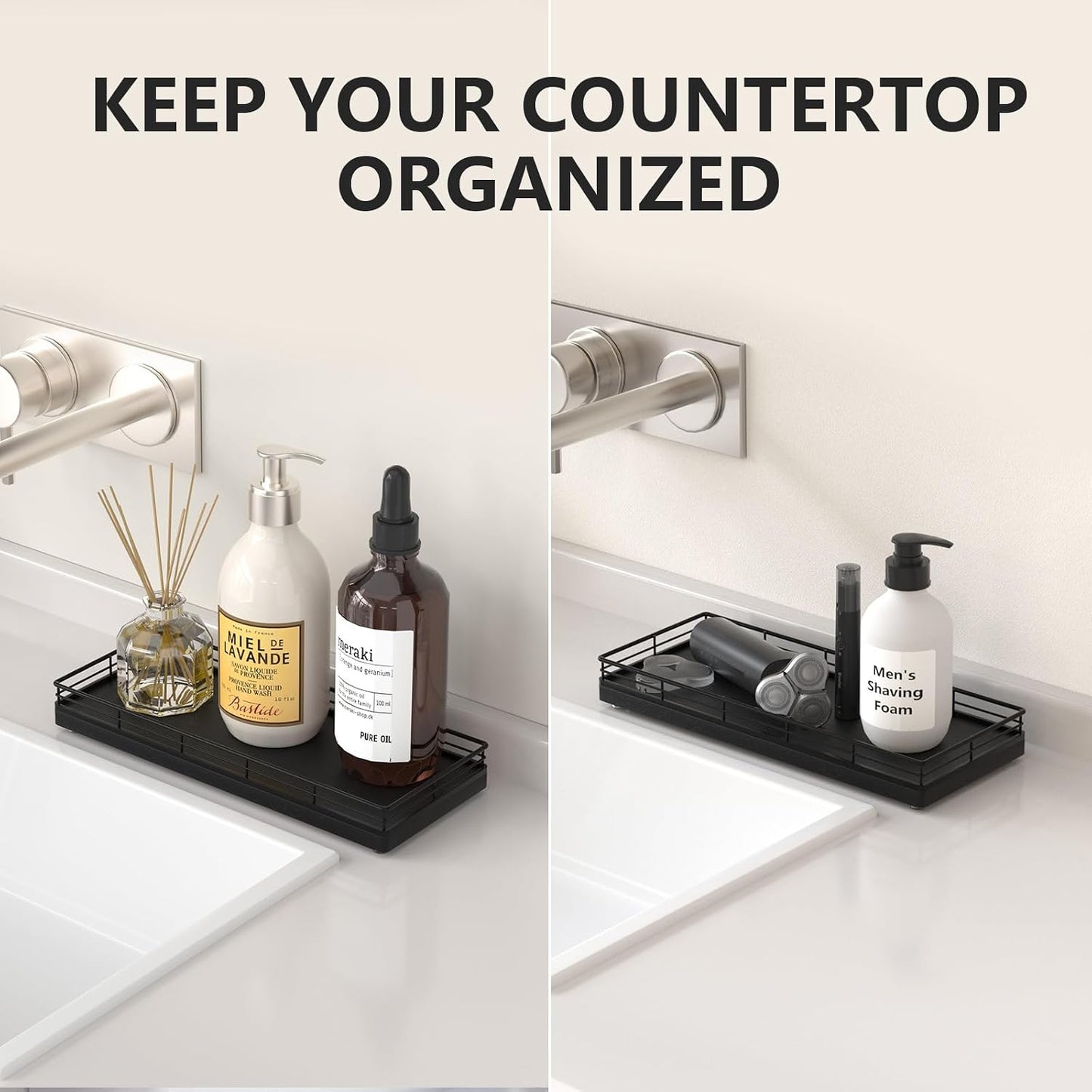 Oak Wood Vanity Tray / Black / 11 x 4.5 x 1.5