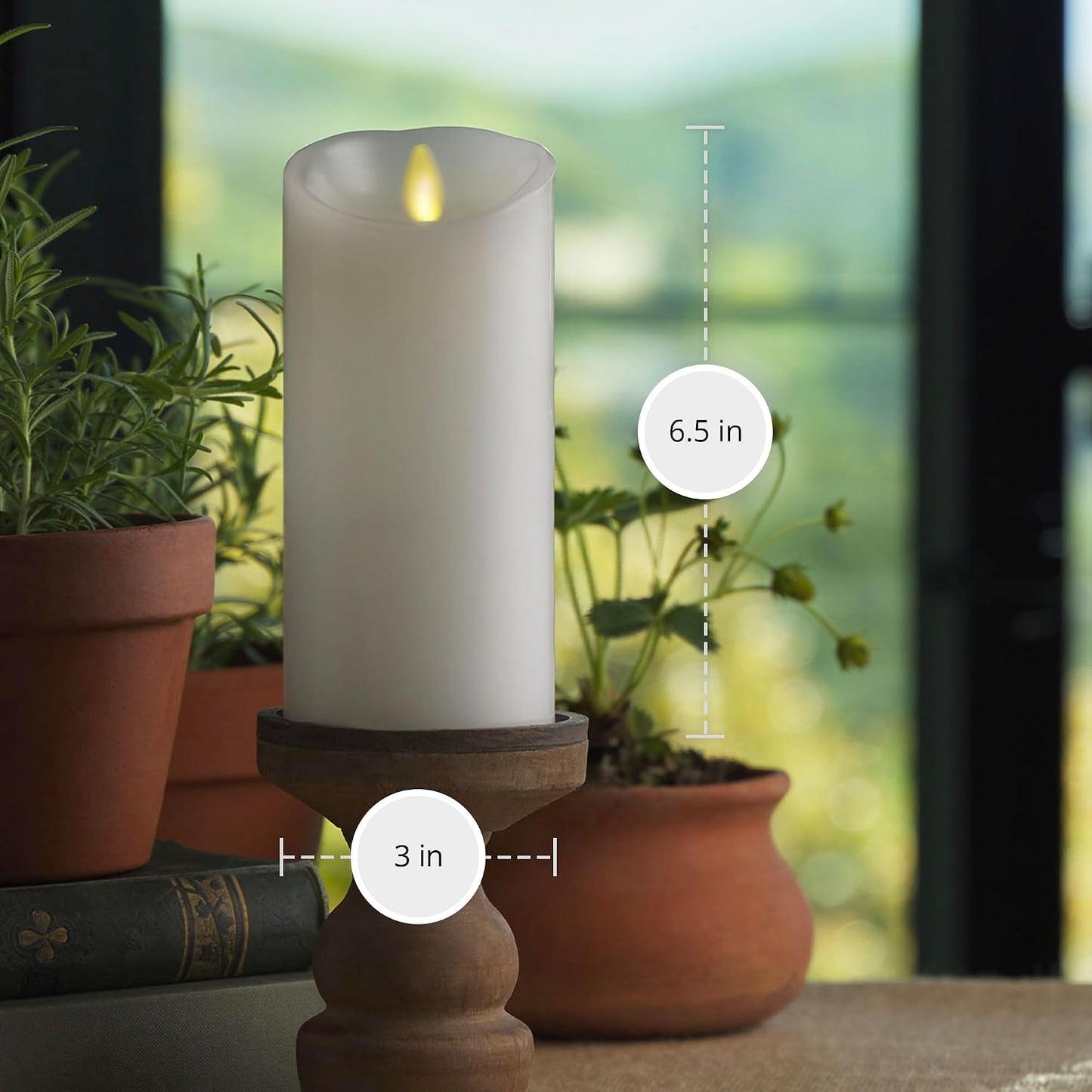Luminara - Flameless LED Battery Operated Flickering Pillar Candles - White - Pack of 1-3x6.5 - Realistic Moving Flame