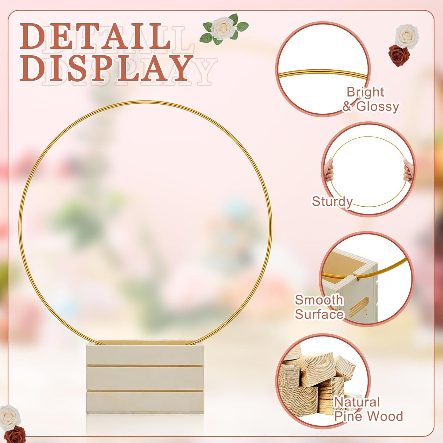 Stand / Metal Floral Hoop Centerpiece / 10 Inches / Gold / Set of 12