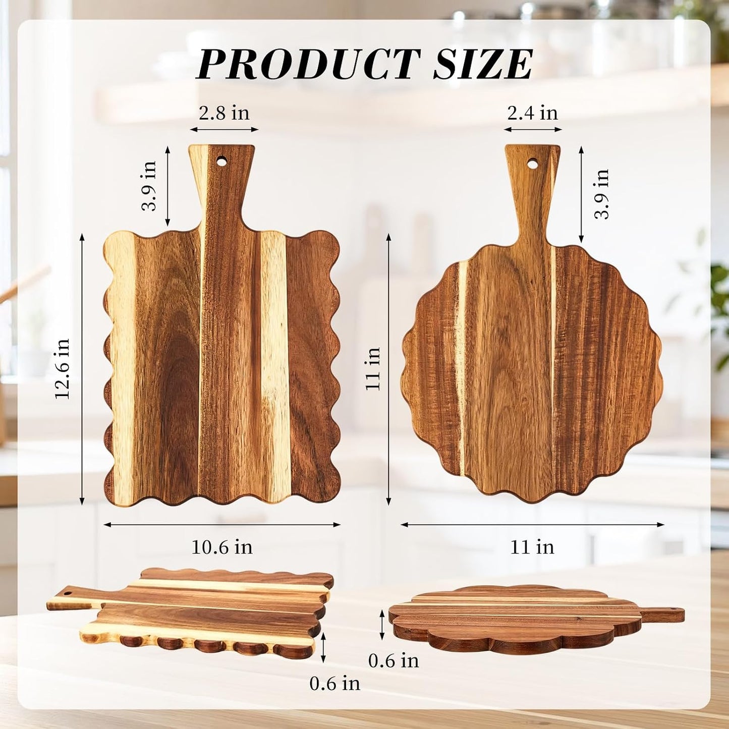 Acacia Wood Scalloped Cutting Board / Set of 2
