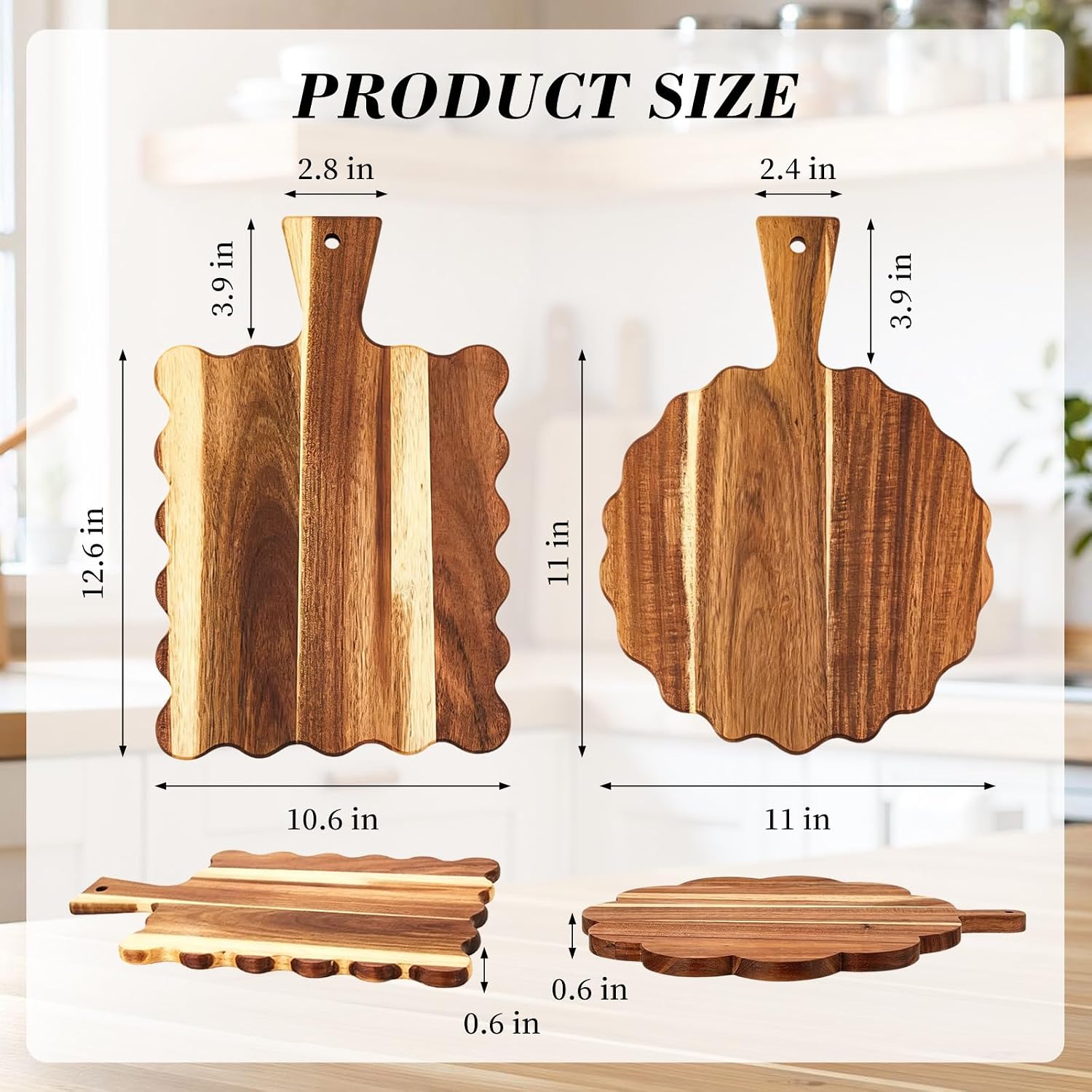 Acacia Wood Scalloped Cutting Board / Set of 2