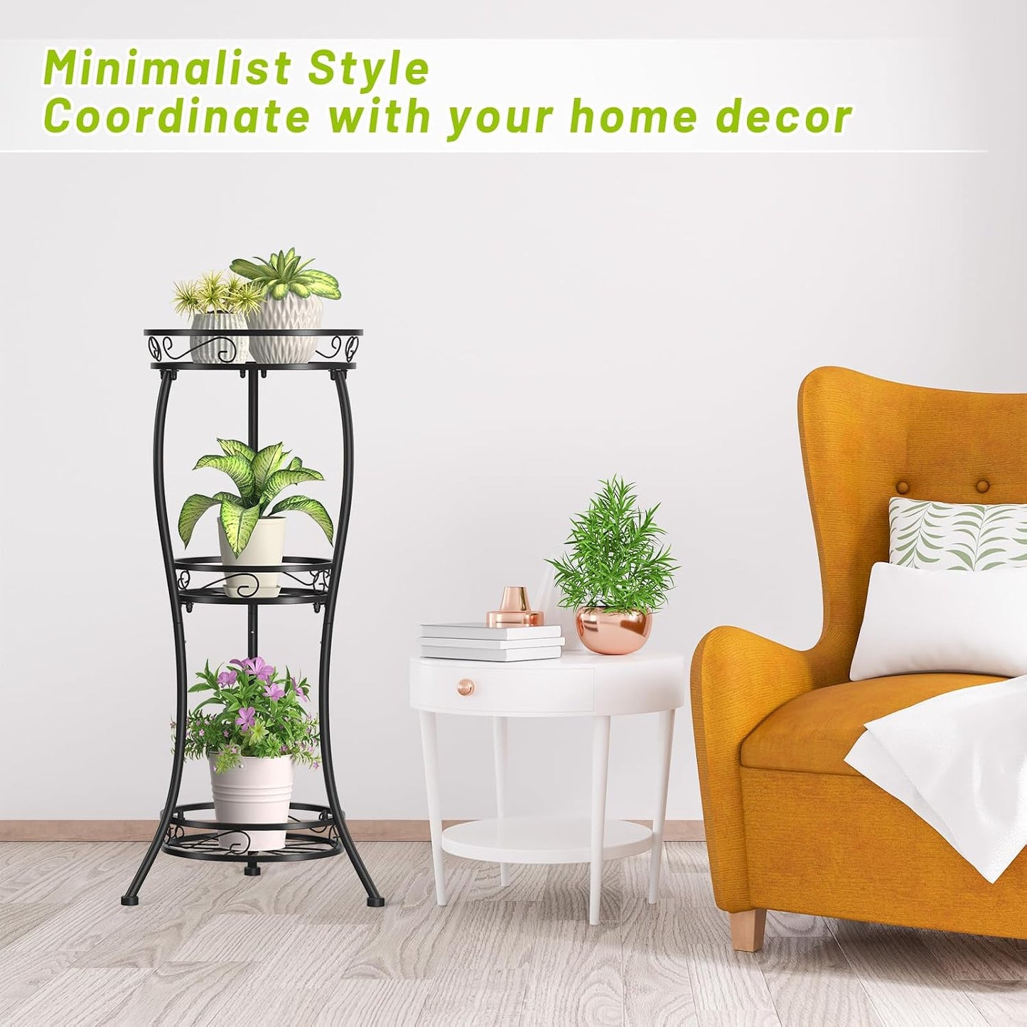 KMOTASUO 3 Tier Metal Plant Stand Tall for Indoor Outdoor Corner, Modern Black