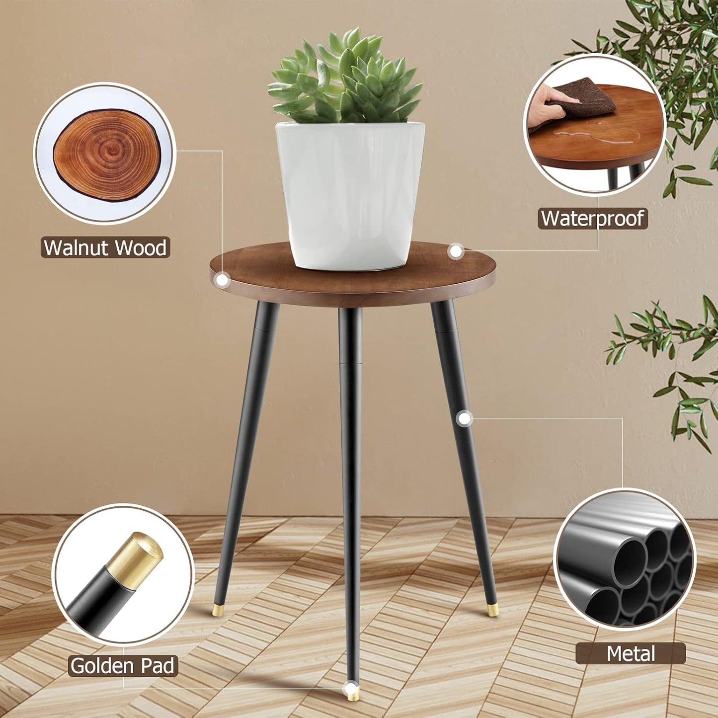 KINNARY Plant Stand Indoor, Mid Century Wood Plant Stand Plant Table for Flower Pots, Heavy Duty Metal Tall Plant