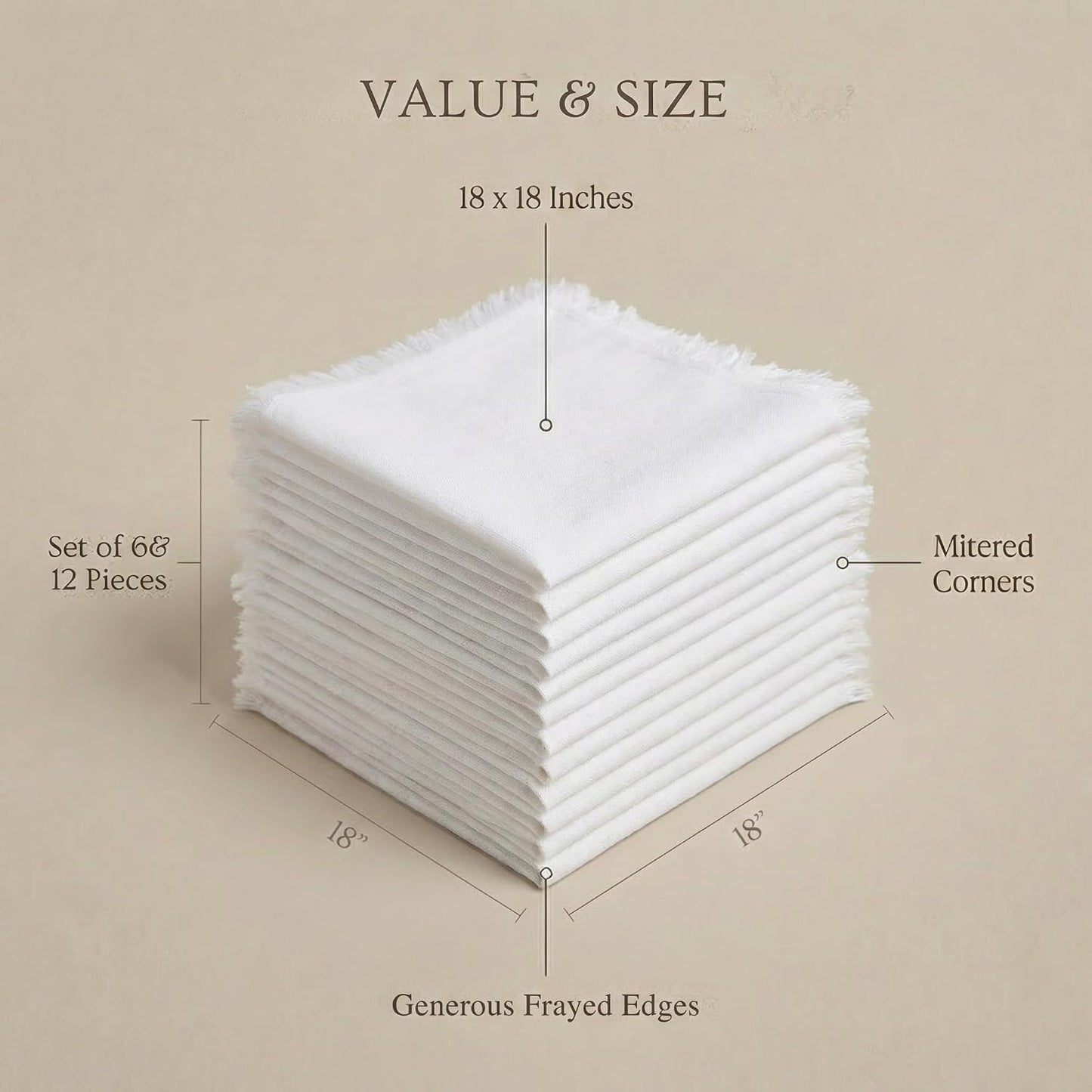 ACCENTHOME White Cotton Linen Napkin Set of 12 18x18 inch Dinner Napkins - Washable Soft Premium Hotel Quality Reusable