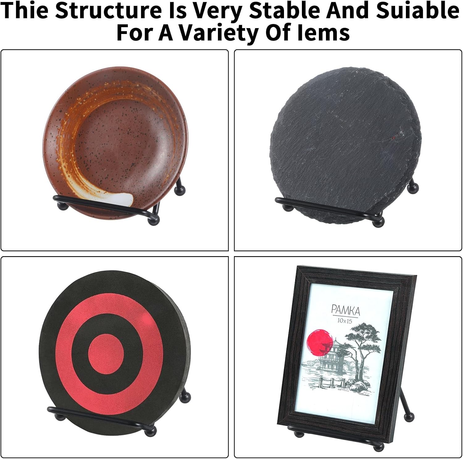 Small Plate Holder Display Stands Mini Metal Frame Stand for Picture / Black / 2 Inch / Set of 12