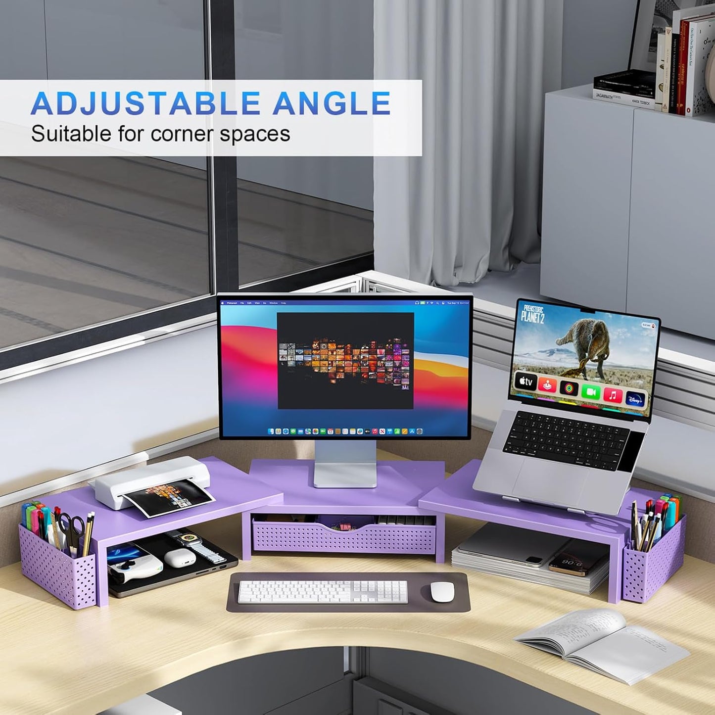 gianotter Dual Monitor Stand Riser With Drawer and 2 Pen Holders | Computer Monitor Stand Desk Organizer and