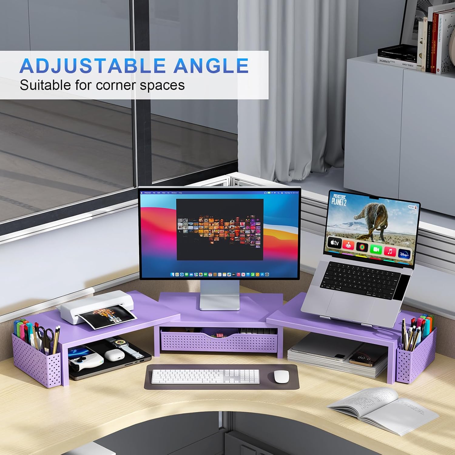 gianotter Dual Monitor Stand Riser With Drawer and 2 Pen Holders | Computer Monitor Stand Desk Organizer and