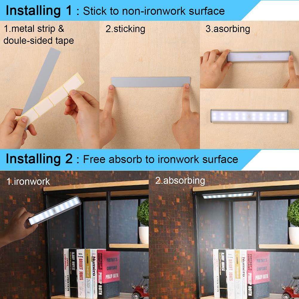 RXWLKJ Rechargeable Motion Sensor Led Lights Under Counter Closet Lighting Battery Operated Light Kitchen 20-Led Under