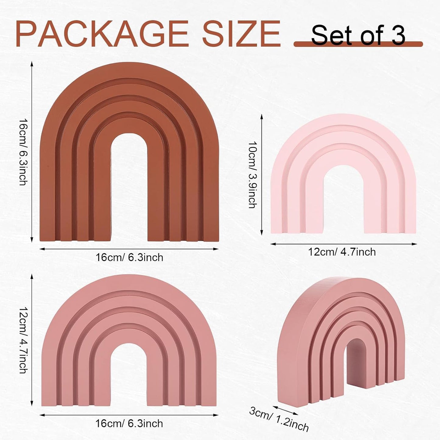 Boho Shelf Decor Wood Arch Rainbow Room Decor Modern Wooden Arch Decoration / Pink / Set of 3