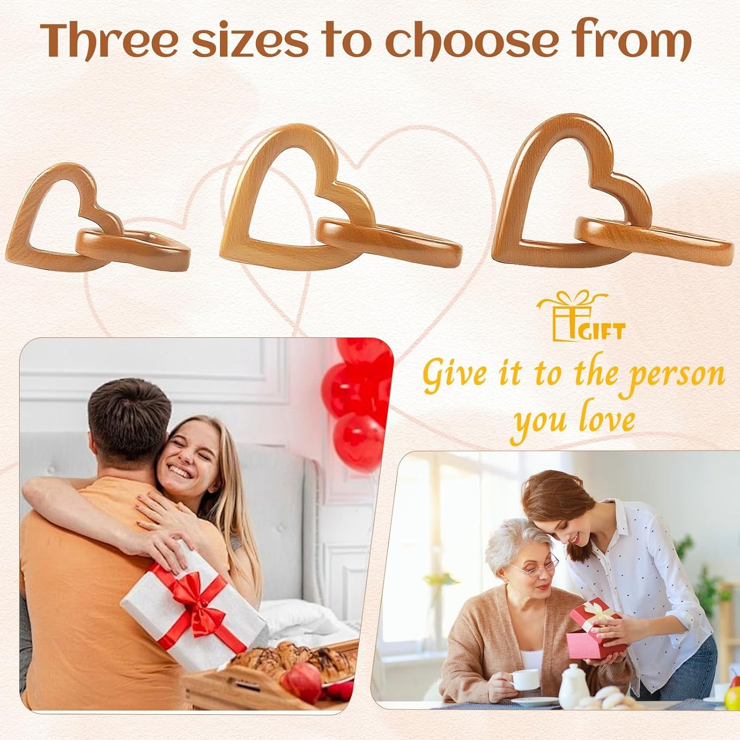 interlinked Olive Wood Hearts / Medium