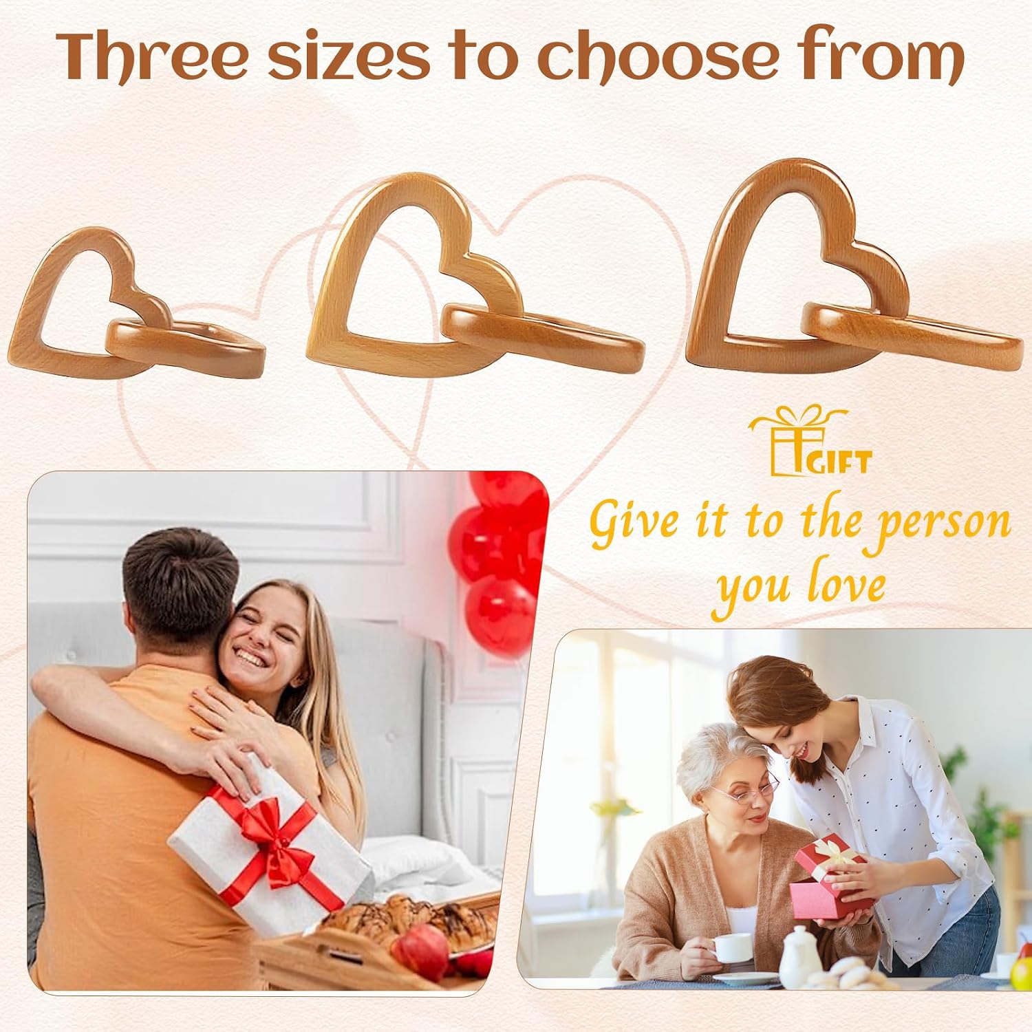 interlinked Olive Wood Hearts / Medium