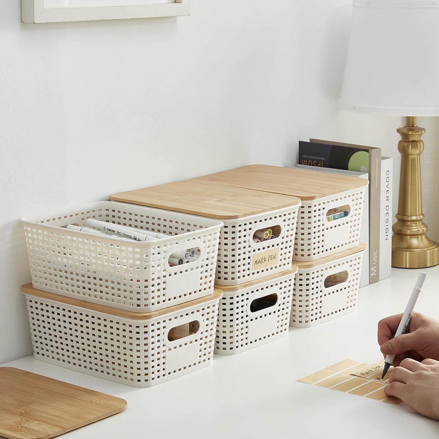Plastic Storage Bins / Cream White / Small / Set of 6