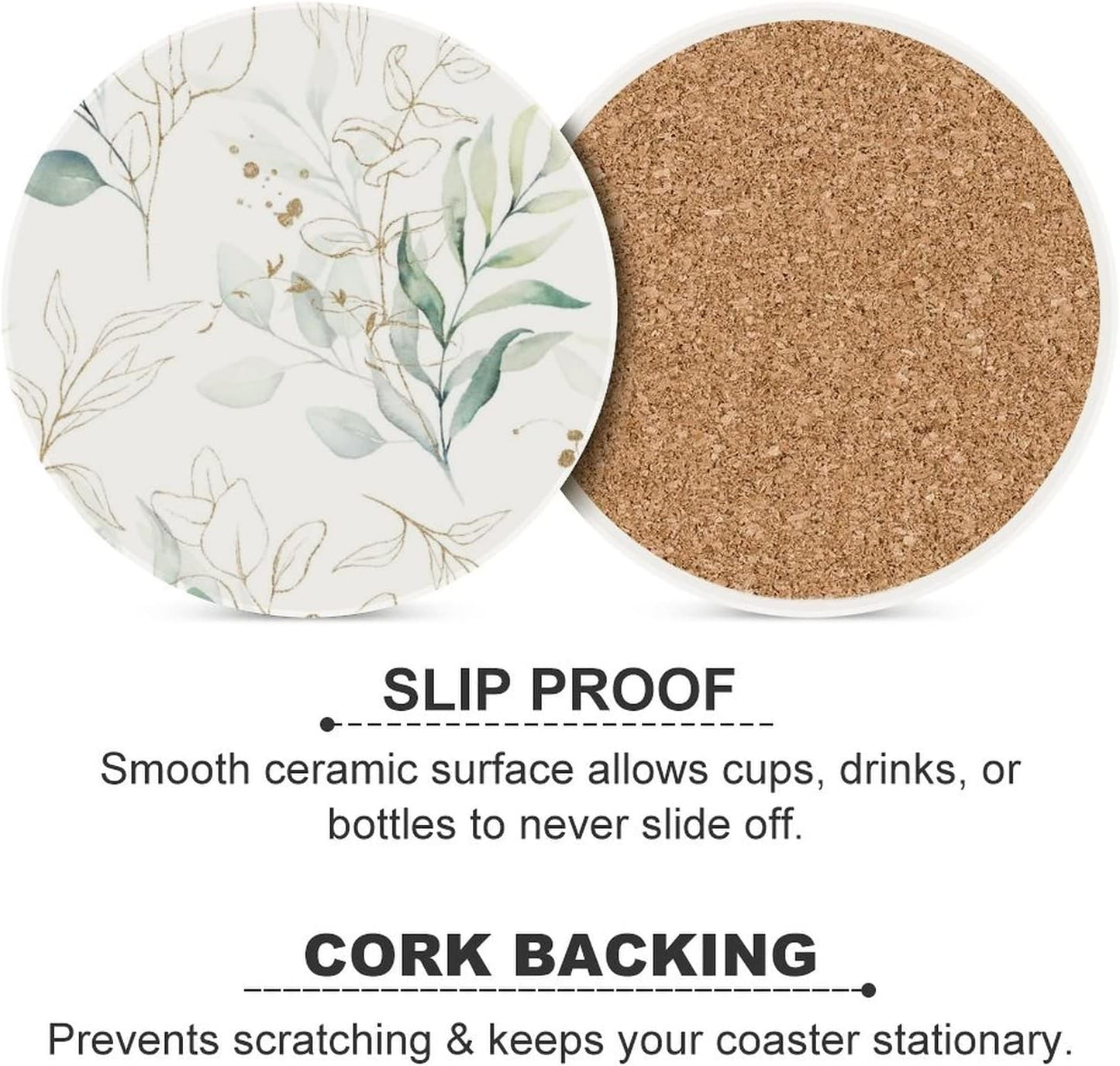 Holder / Coasters for Drinks Absorbent / Abstract Watercolor Floral Green Leaves