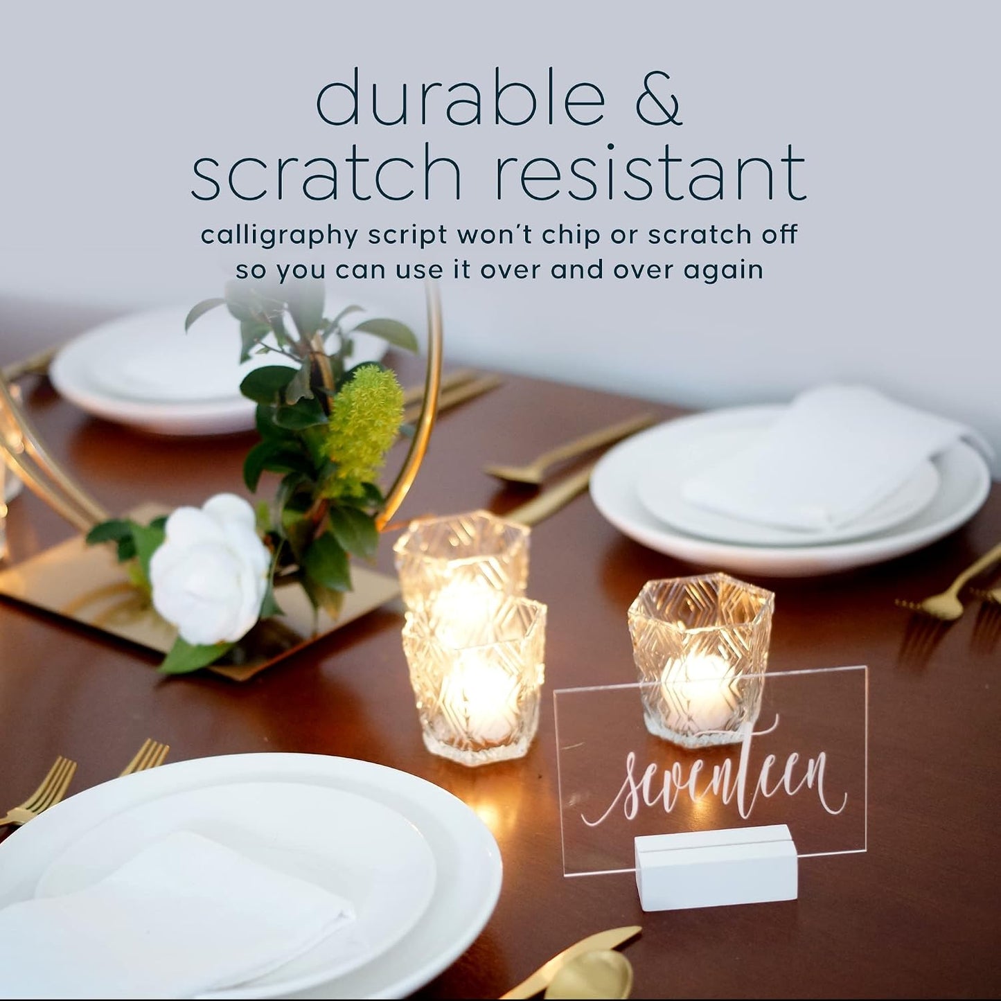 Cedar and Ink Acrylic Wedding Table Numbers 1-20, Acrylic Wedding Signs with Calligraphy Lettering, Glass Like Rustic