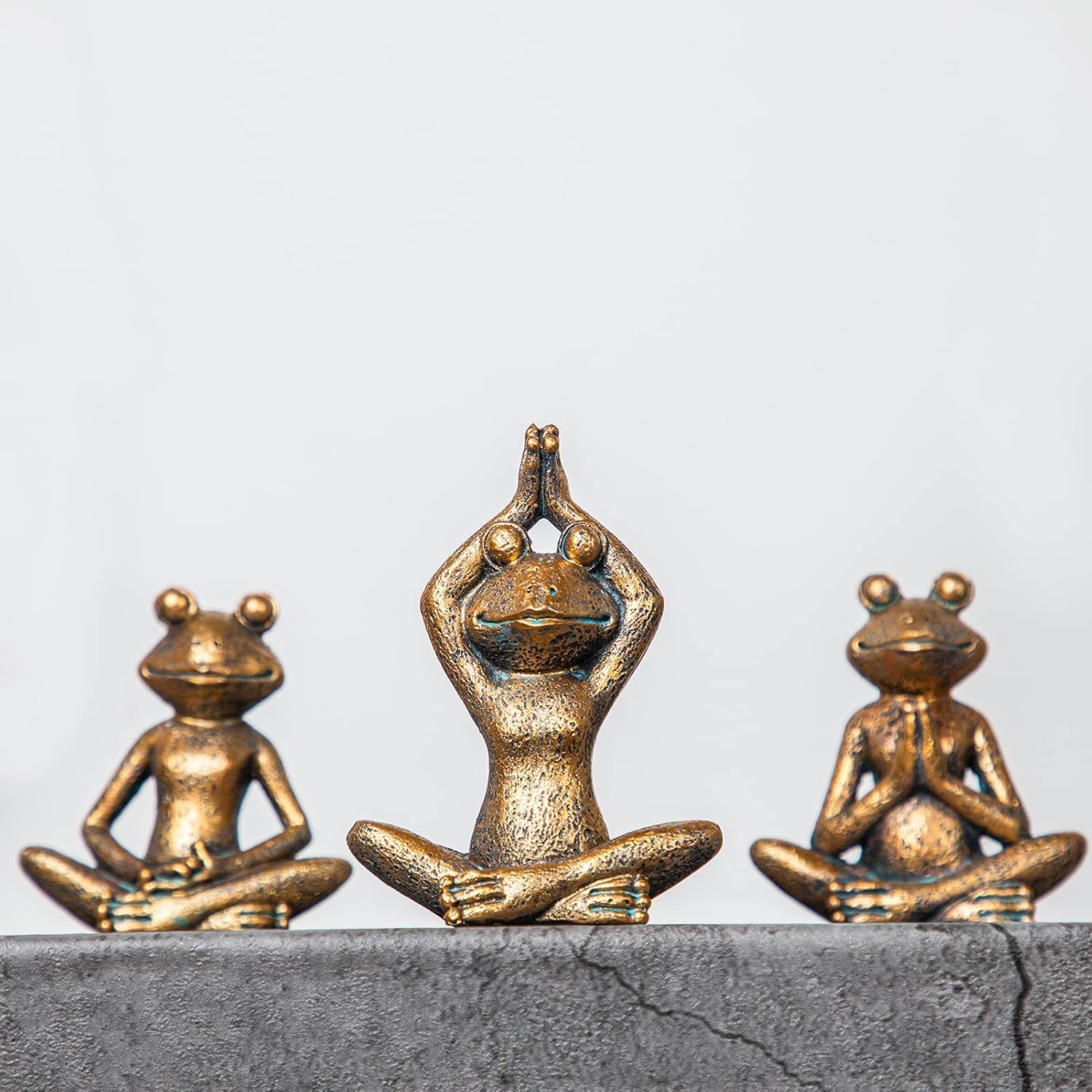 Figurines / 3-Piece Yoga Decor Set / Frog / Bronze
