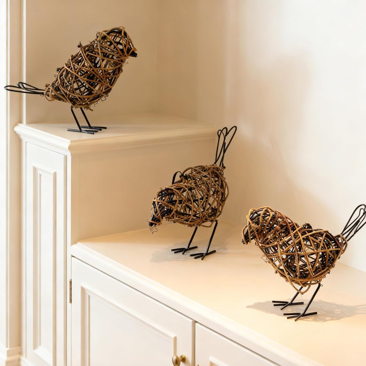 3pc Rattan Bird Statues / Coffee