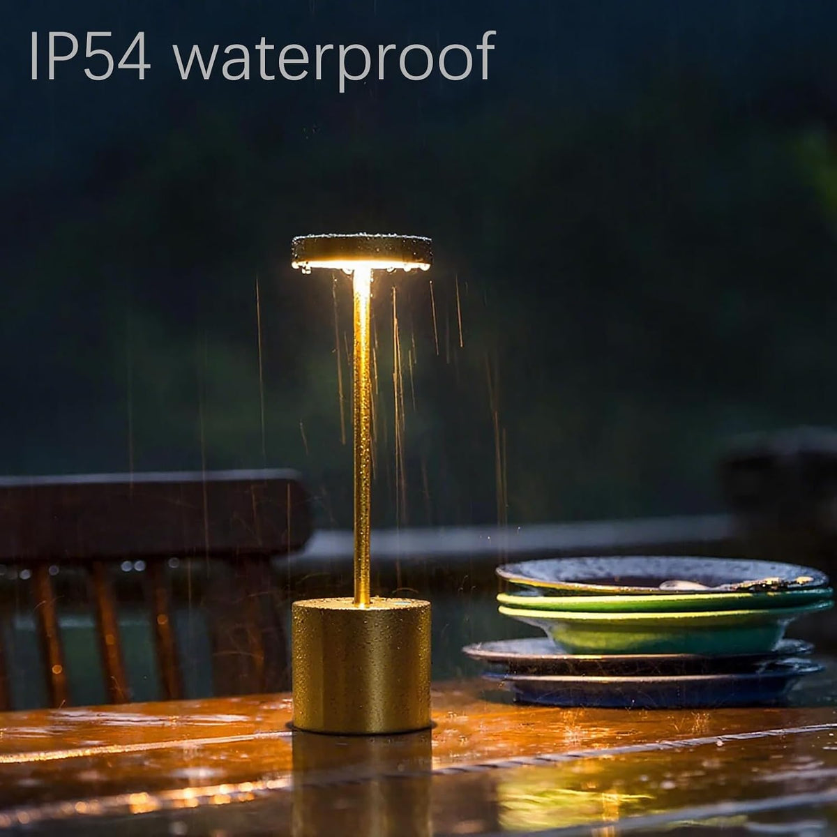 2-Pack Cordless Rechargeable LED Table Lamp (Gold) | 5000mAh Battery, 3-Color Stepless Dimming, IP54 Waterproof &