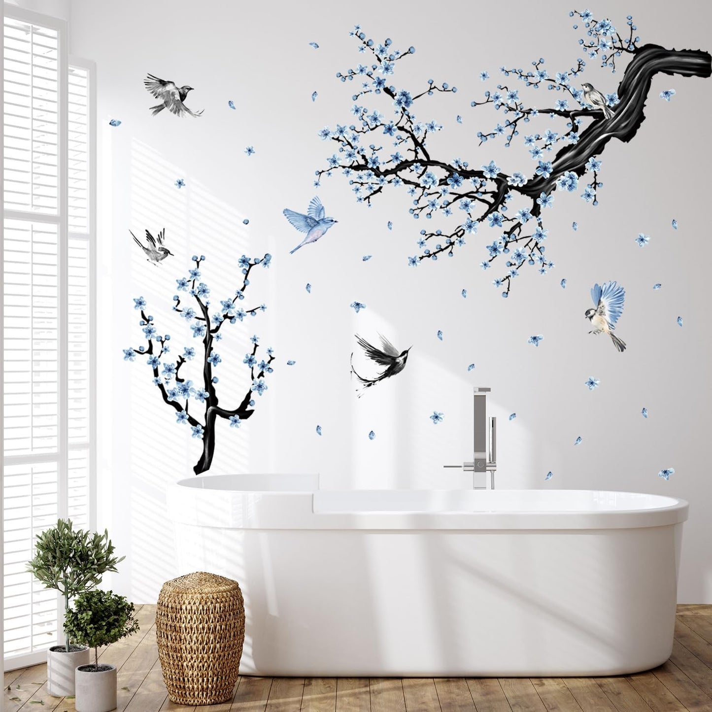 Floral Wall Sticker Hanging Vine Room Decor Large Tree Branch Wall Decals Peel / Flower / Blue