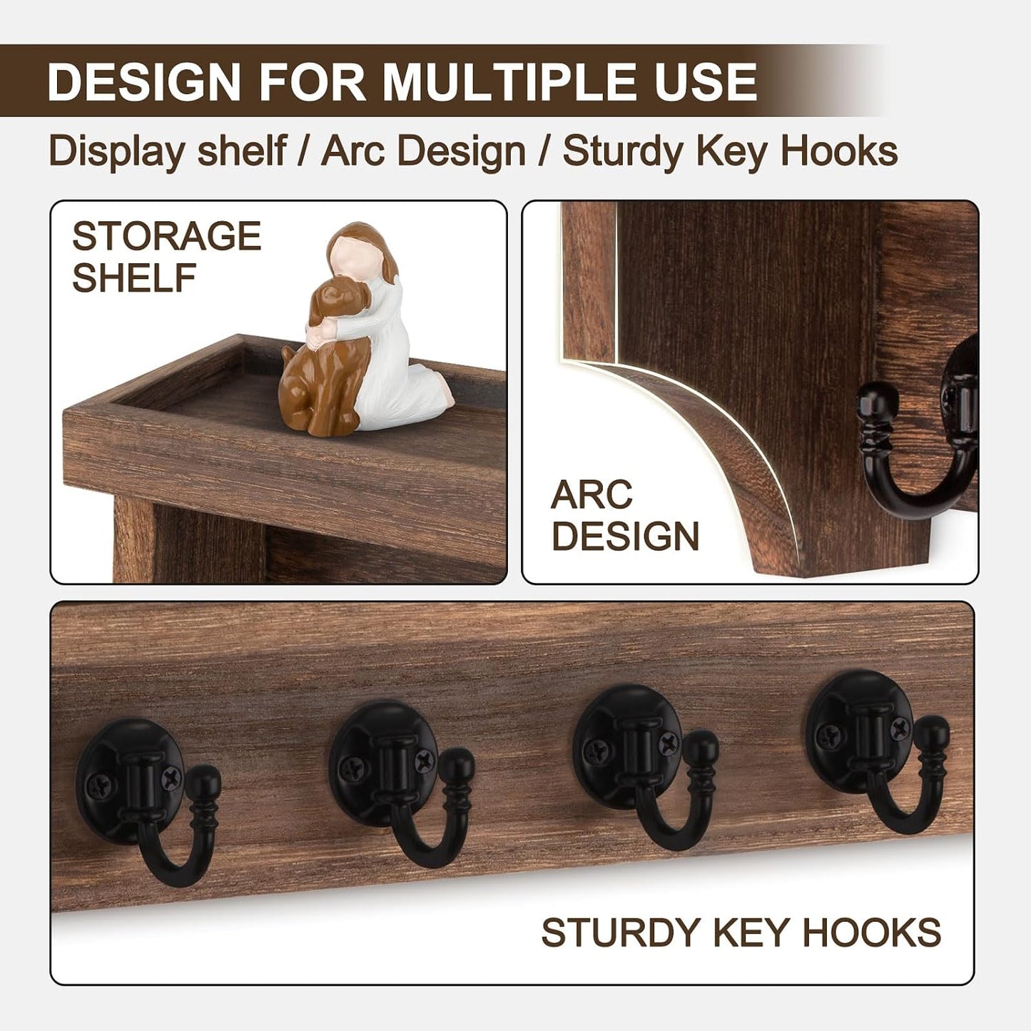Key Holder / 5 Hooks for Coat / Brown
