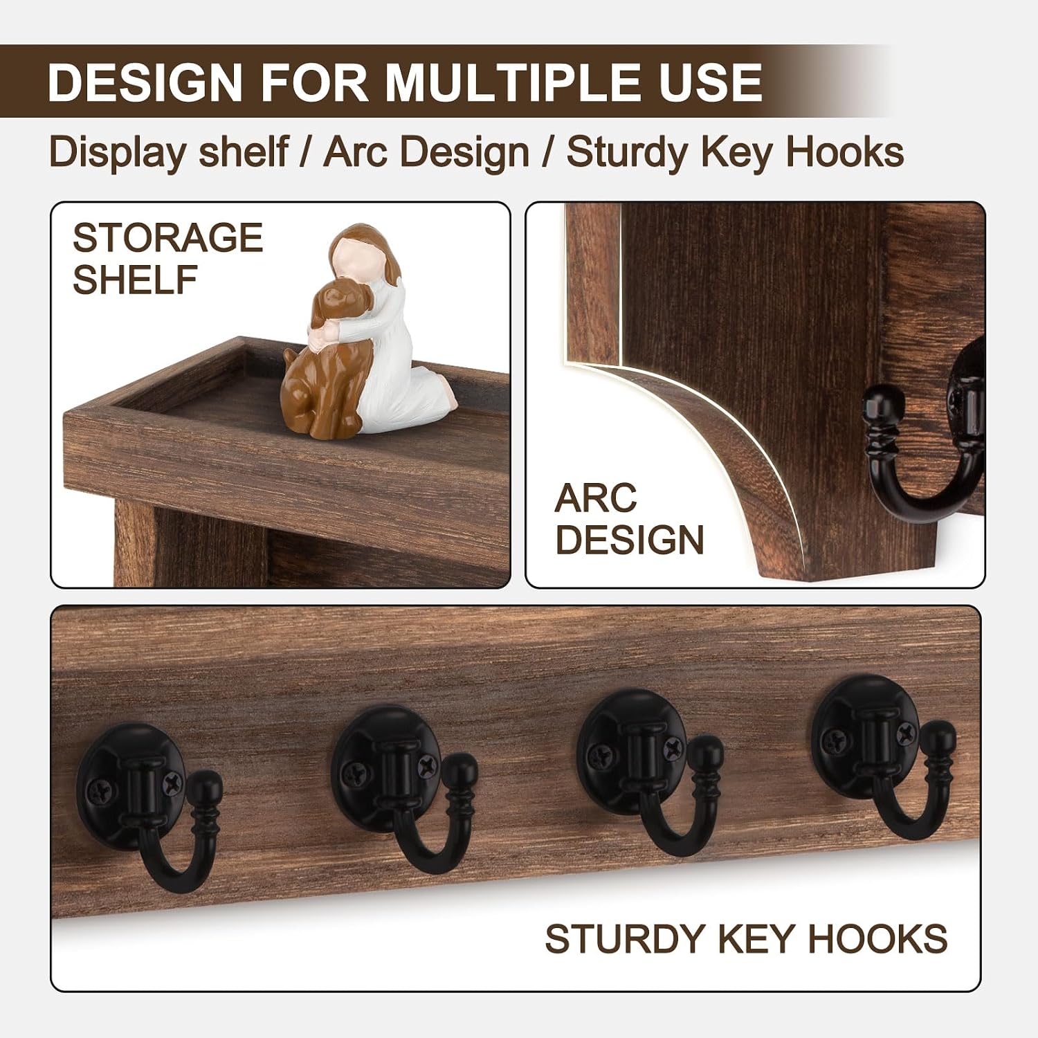 Key Holder / 5 Hooks for Coat / Brown