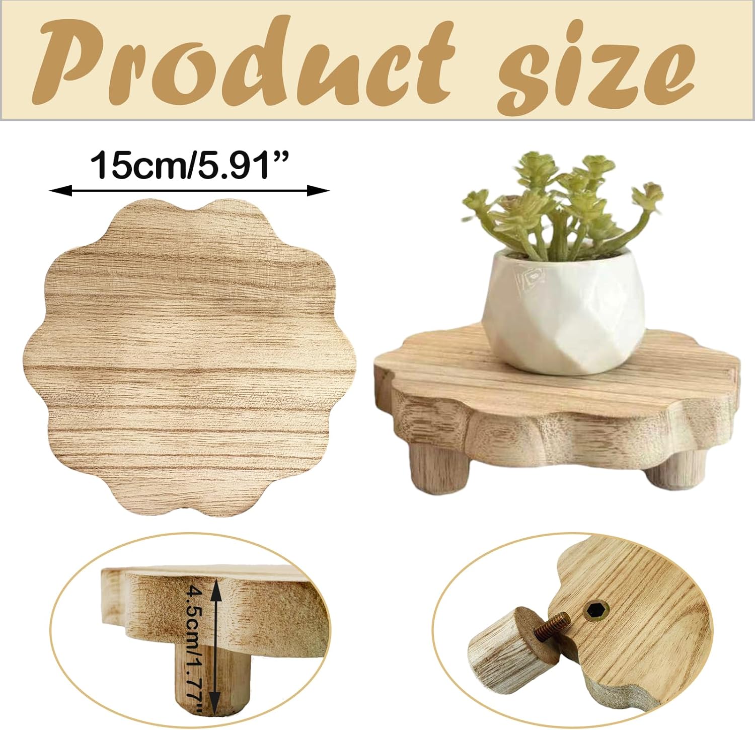 Wooden Stands / Removable Feet Farmhouse Rustic Decor / Light Brown / 5.9 Inch / Set of 3