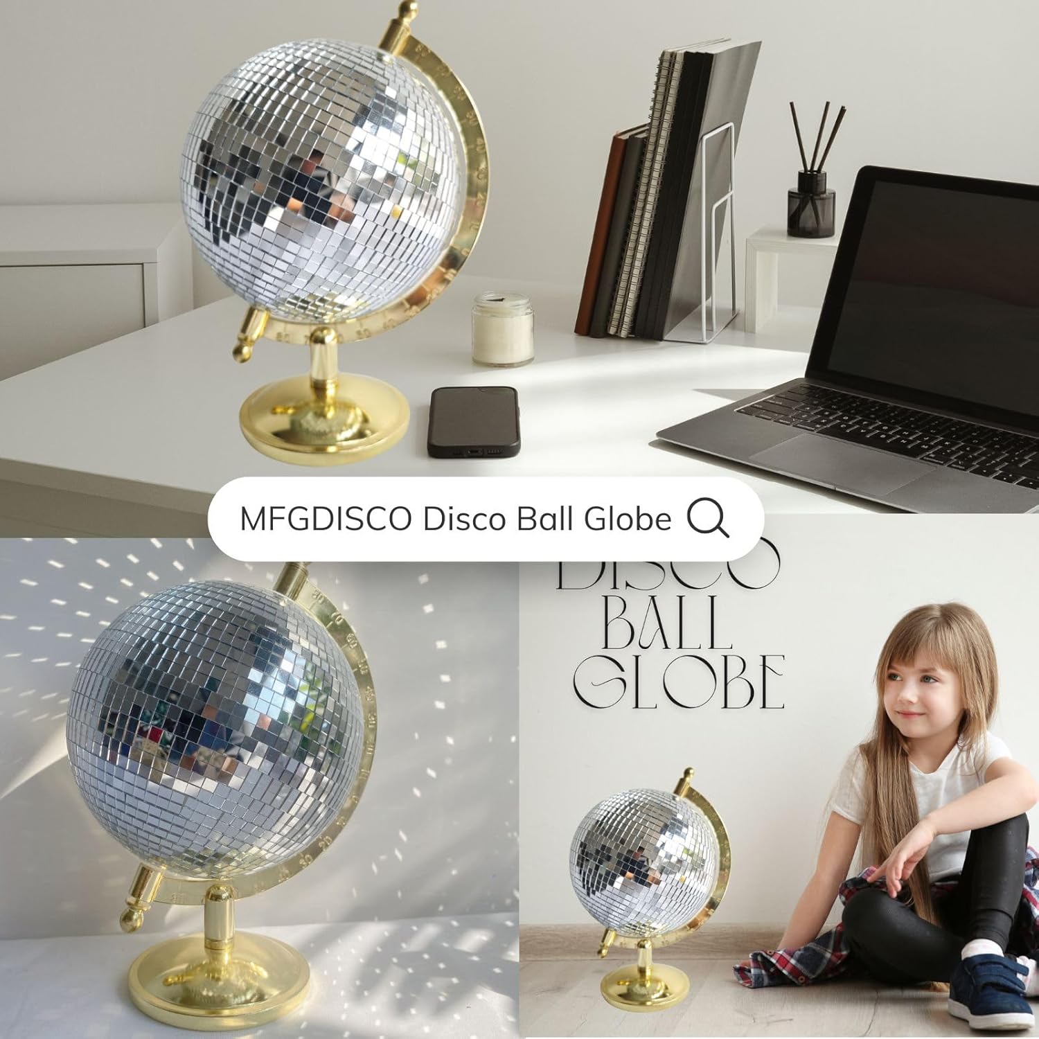Disco Ball Globe Home Decor Statues Tabletop Art Sculpture Gold Discoball / Bright Gold / 6inch