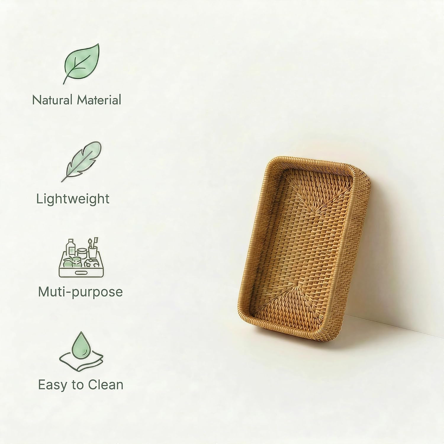 Small Natural Rattan Storage Tray / 8.3 x 4.3 / Natural Xs