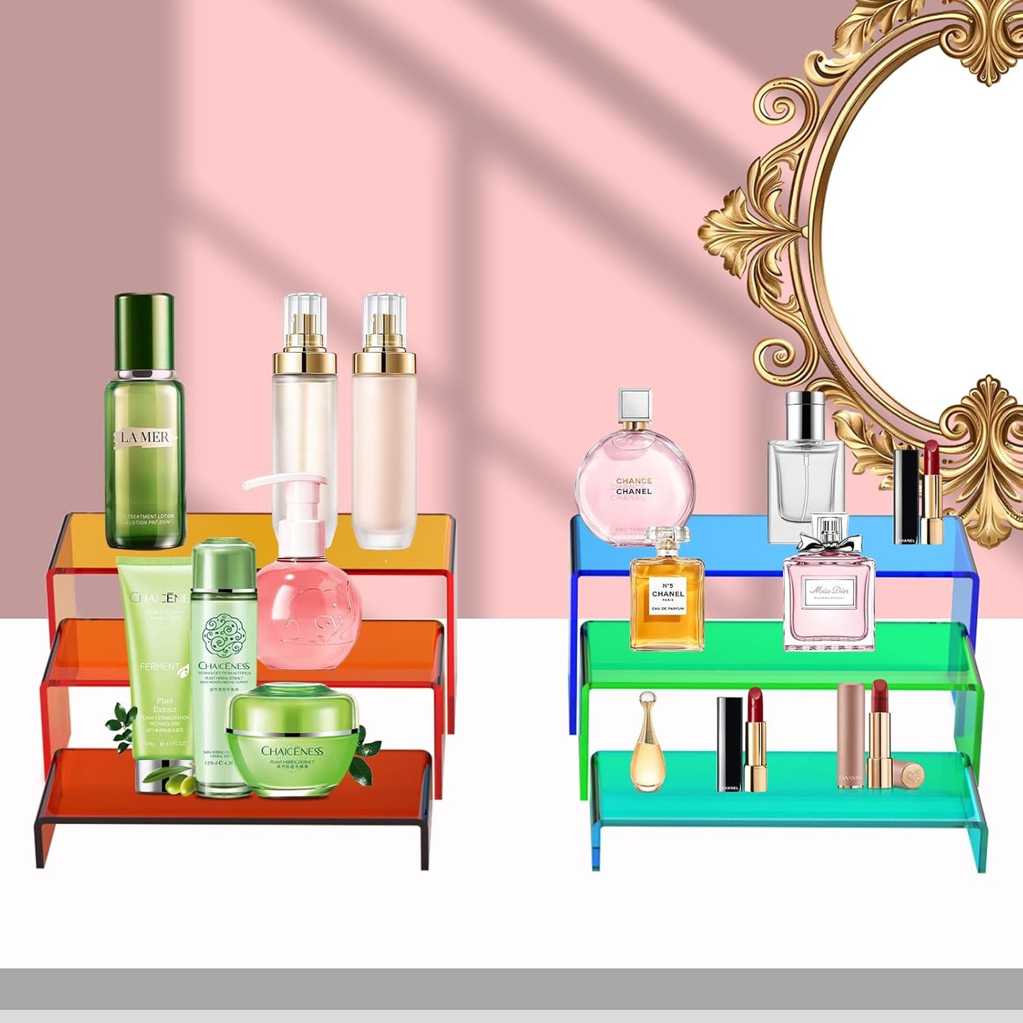 Risers Display Stands 3 Tiers Desktop Acrylic Shelves Cake Dessert Holder / Mix Colors / Set of 6