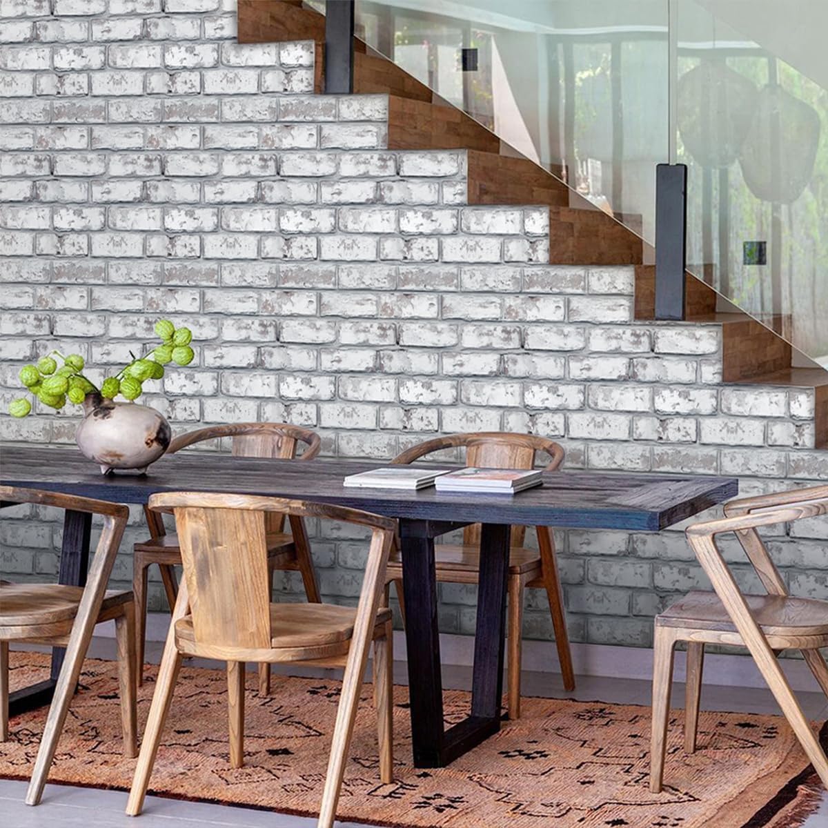3D Peel and Stick Faux Brick Wall Panels for Quick DIY Wall Decor | Retro Gray White, 10 Pcs 11.8" x 11.8", Not Real