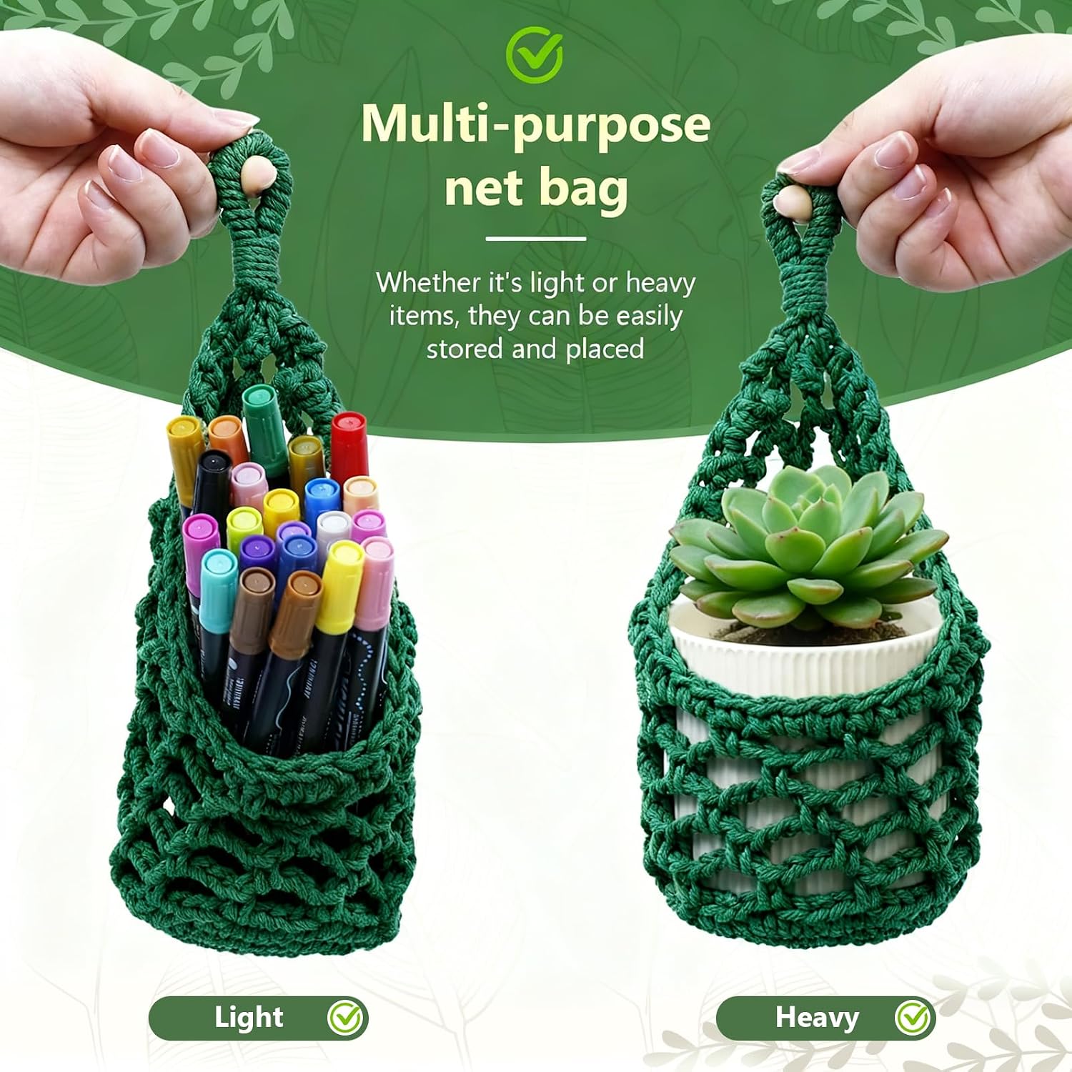 Macrame Wall Plant Hanger / Green / 4-inch / 4 Inch