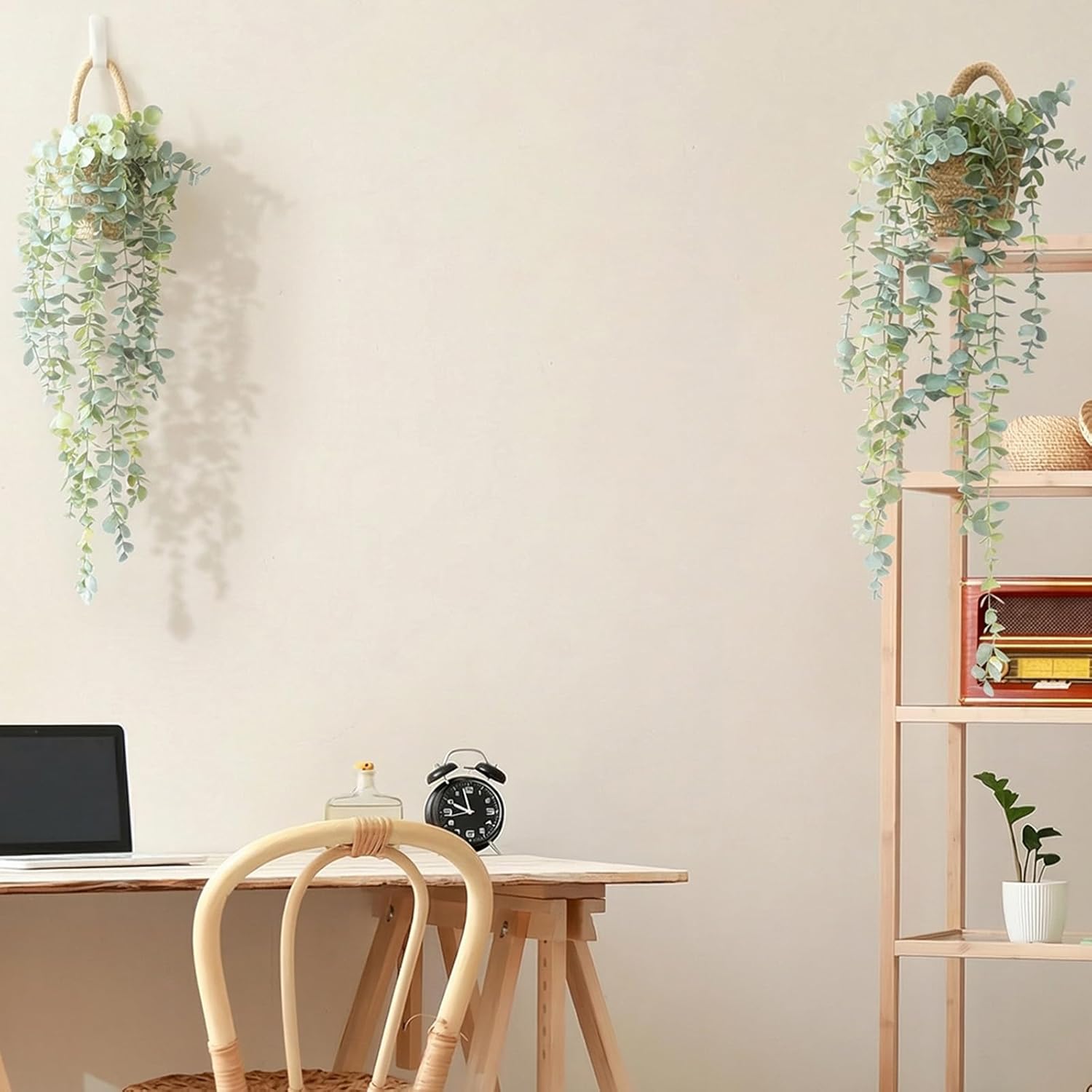 Eucalyptus Artificial Faux Plants in Wall Woven Planters / Jute Hanger / Black