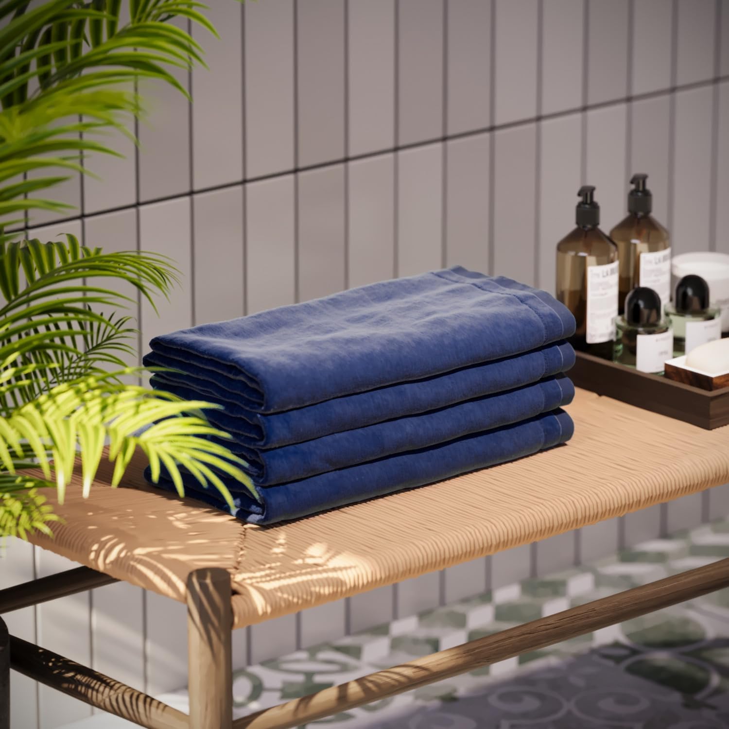 Creative Scents 100% Cotton Blue Velour Fingertip Towels - 4 Pack 11 by 18 Inch – Decorative, Extra Absorbent and Soft