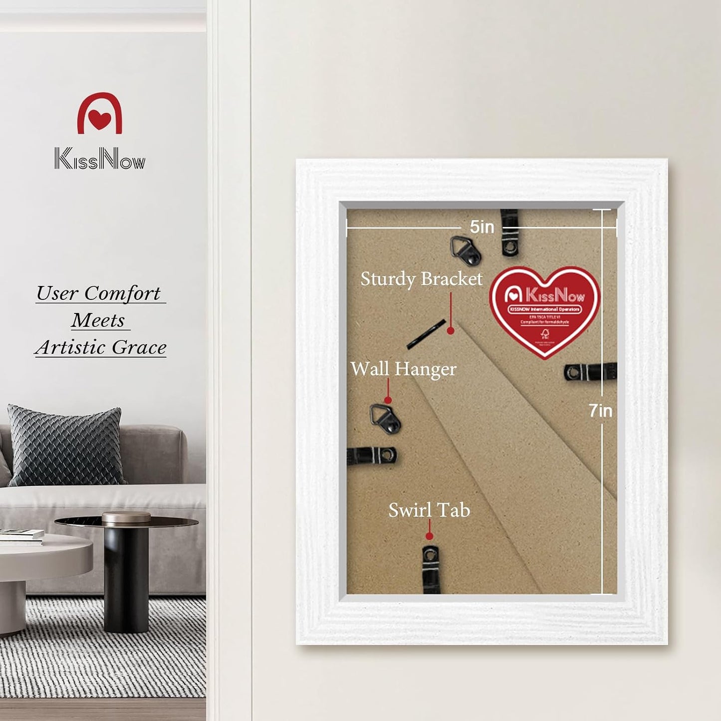 5x7 Picture Frame, White Solid Wood, 2 Pack, Table for Photos, Room | Thick & Wide Border, HD Plexiglass, Wall Hanging