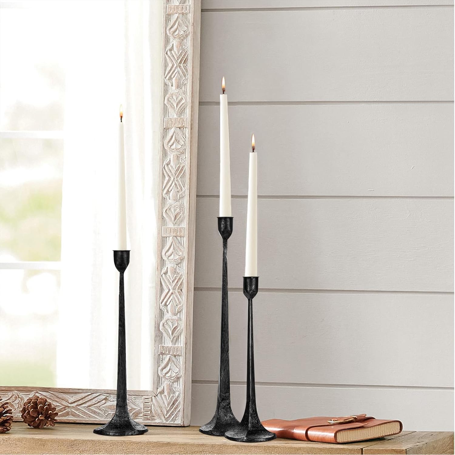 Iron Taper Candle Holder Set of 3 - Decorative Tall Candle Stand | Candlestick Holder for Wedding, Dining Table, Party