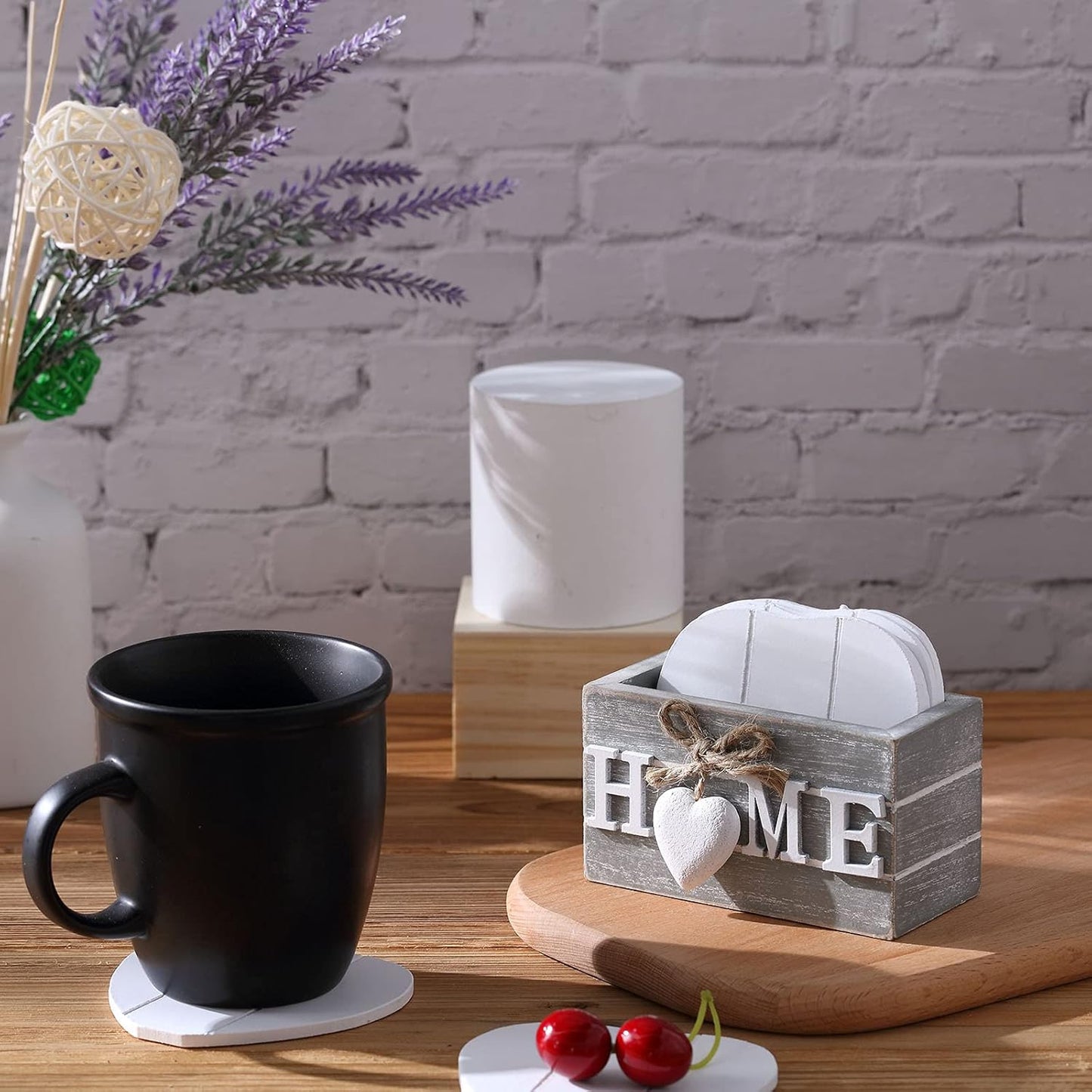 Wooden Heart Coasters House Warming Gifts New White Elephant Gifts / Home / Gray / Set of 6