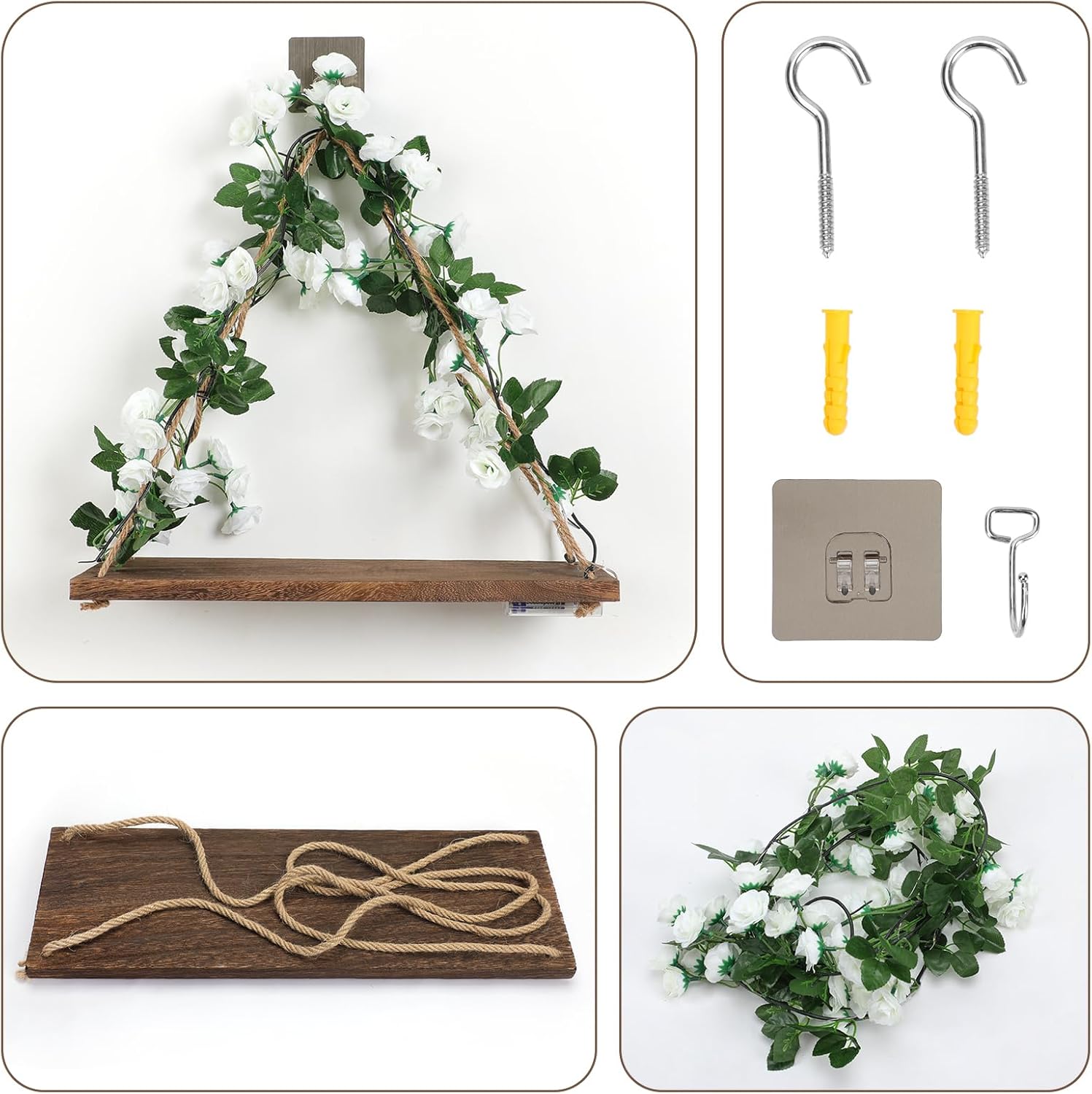Floating Shelves / Plant Wall Decor / White Flower