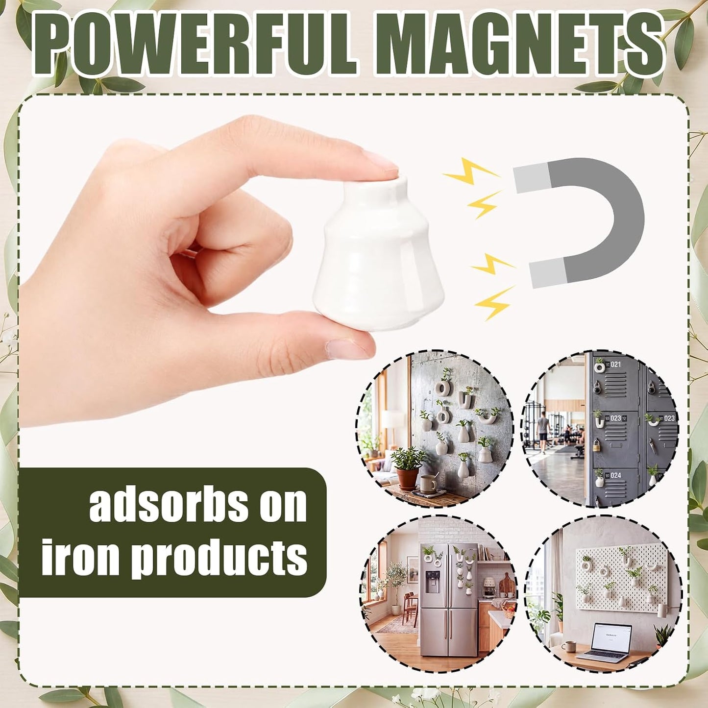 Small Ceramic Vase Fridge Magnets / White / 2.36 Inch / Set of 8