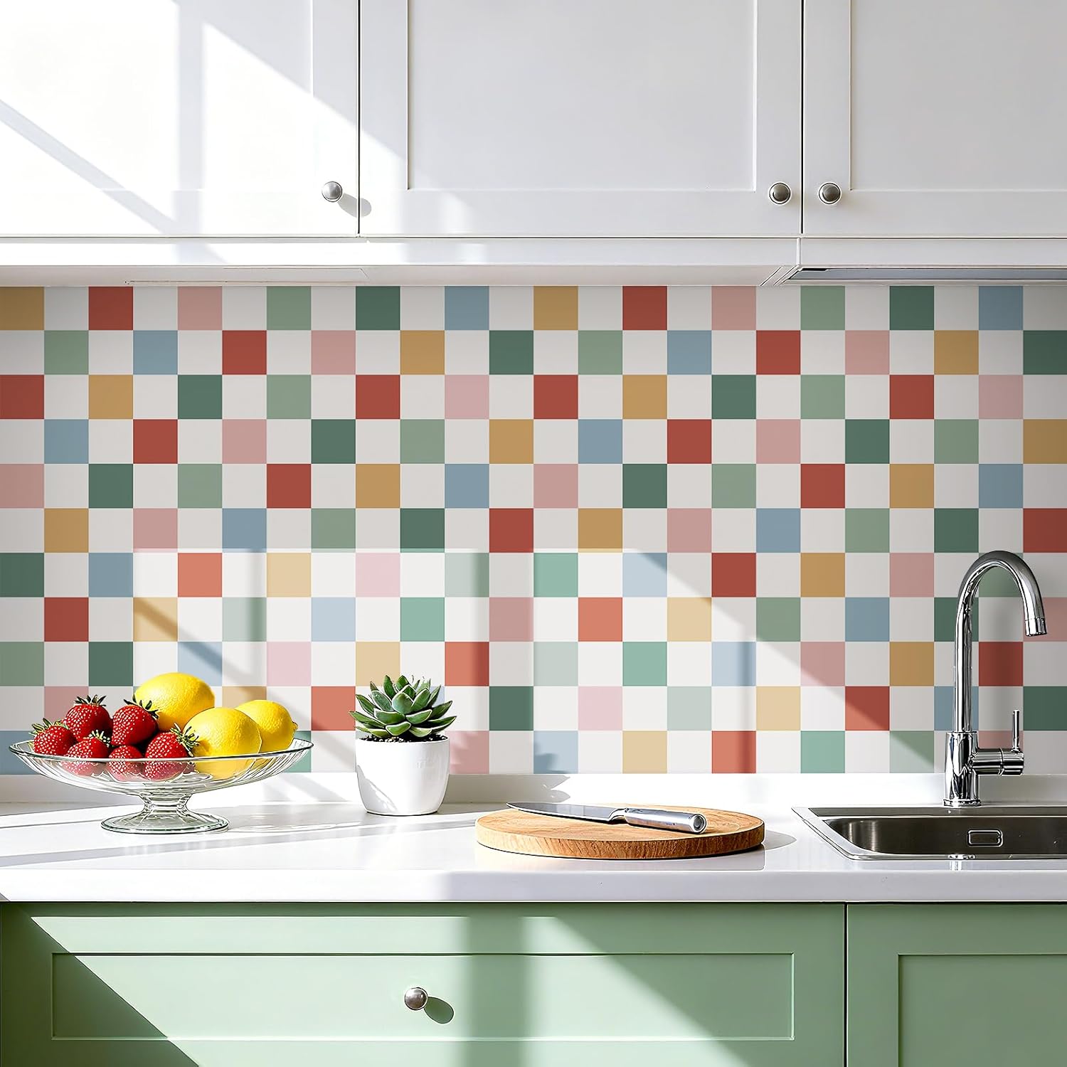 Colorful Checkered Wallpaper Peel and Stick Green Pink / 17.5 x 79 / Colorful Wallpaper / Blue