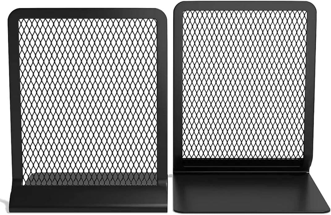 Metal Mesh Bookends Heavy Duty / Matte Black