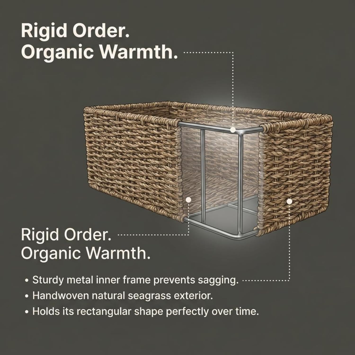 Handwoven Seagrass Rectangular Storage Basket / Natural Seagrass