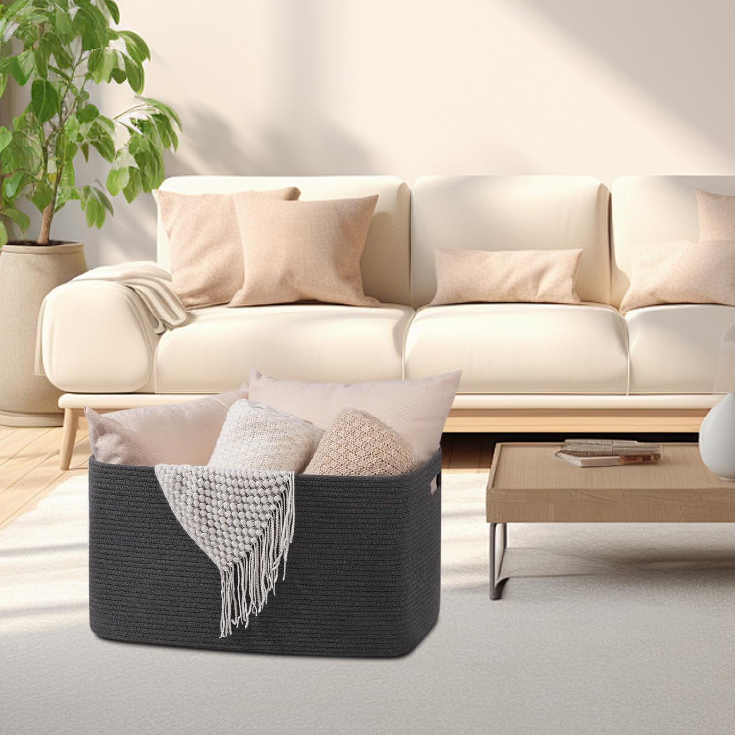 Storage Basket / Blanket Basket / Dark Grey / 22 x 17 x 12